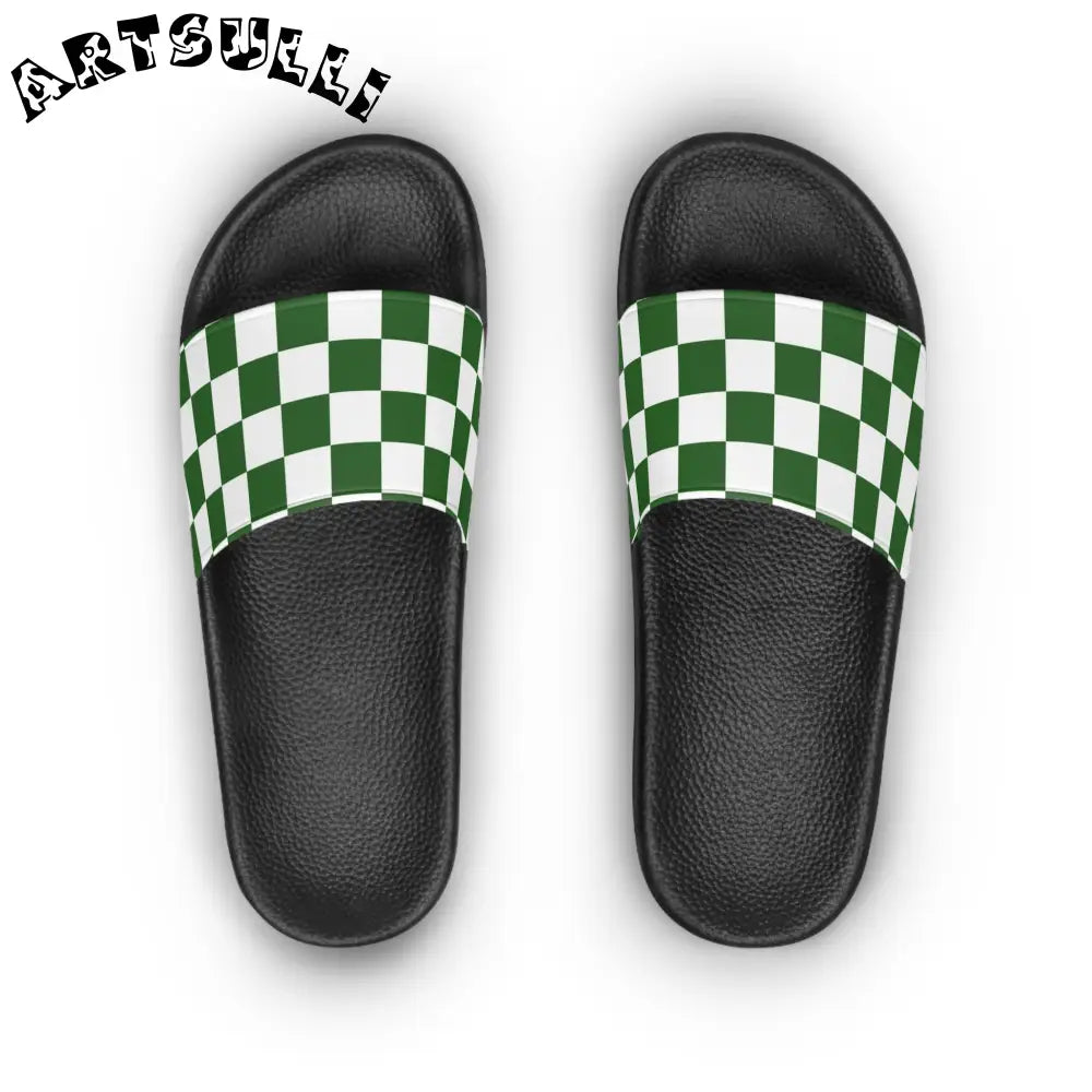 JAKKOUTTHEBXX Checkerboard White and Dark Green Women’s Slide