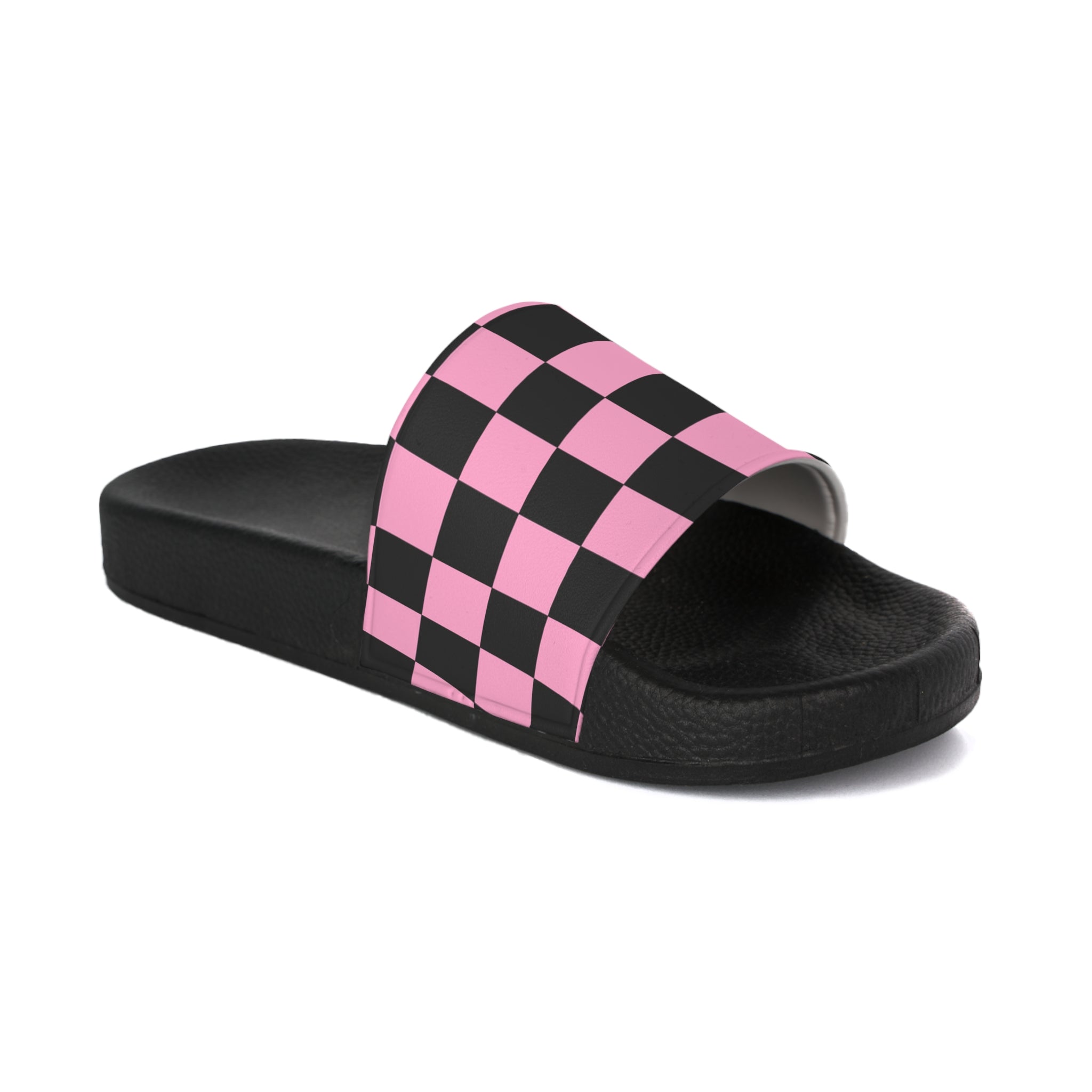 Checkerboard Black and Pink Women's Slide Sandals, Artsulli - Art is Long, Life is Short, Shoes, Color, Black sole, Size, US 5, , , 37091884000741628769