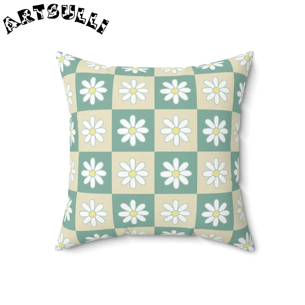 JAKKOUTTHEBXX Retro Daisy Checkerboard Green and Tan Spun Polyester