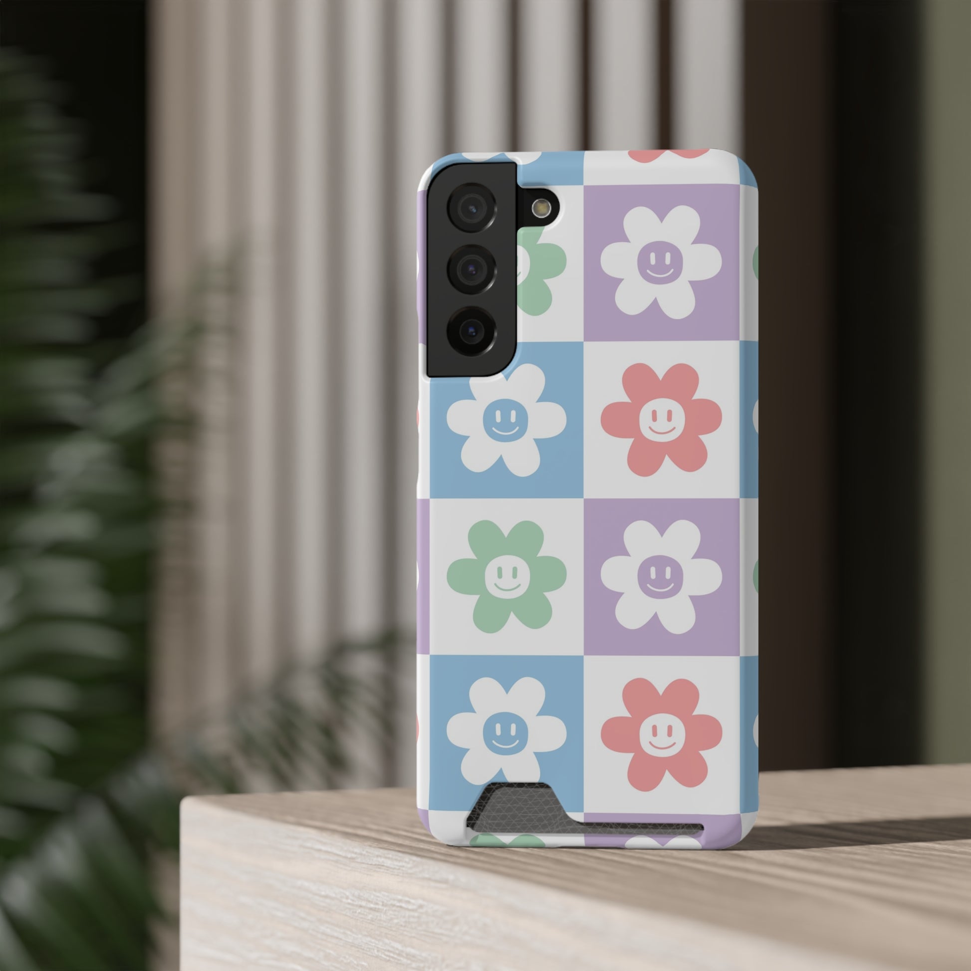 Chessboard x Smiley Face Flowers Multi-Color Phone Case With Card Holder, Artsulli - Art is Long, Life is Short, Phone Case, , , , , , , 