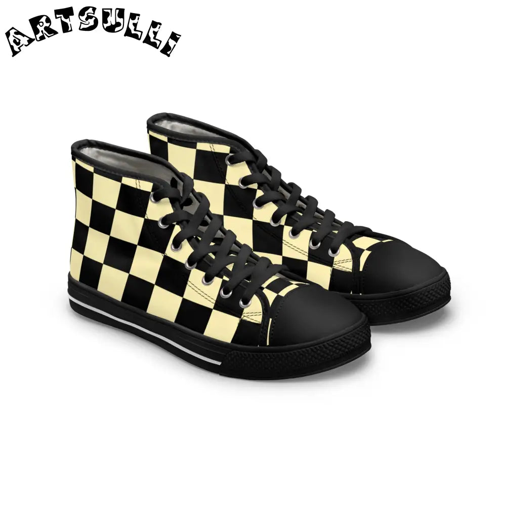 JAKKOUTTHEBXX Checkerboard Black and Yellow Women’s High Top