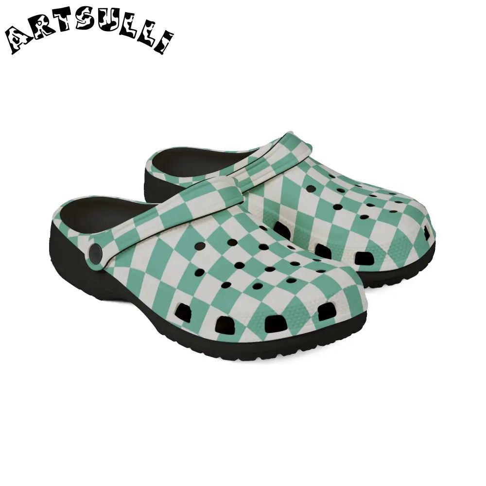 JAKKOUTTHEBXX Checkerboard Light Green EVA Foam Rubber Shoes (AOP)