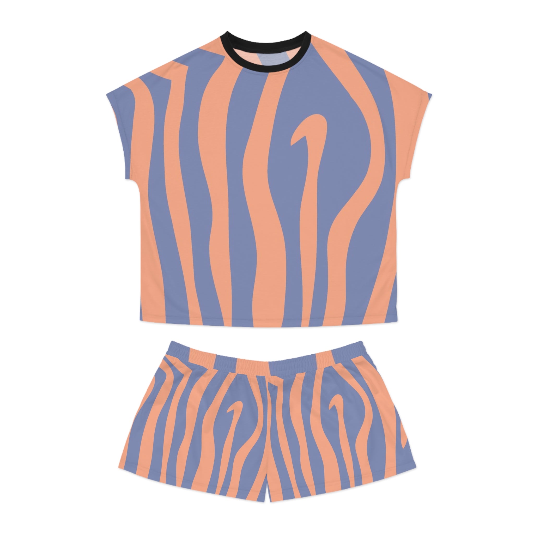 Melting Zebra Stripes Women's Short Pajama Set (AOP), Artsulli - Art is Long, Life is Short, All Over Prints, Size, S, Color, Black, , , 74756423423296