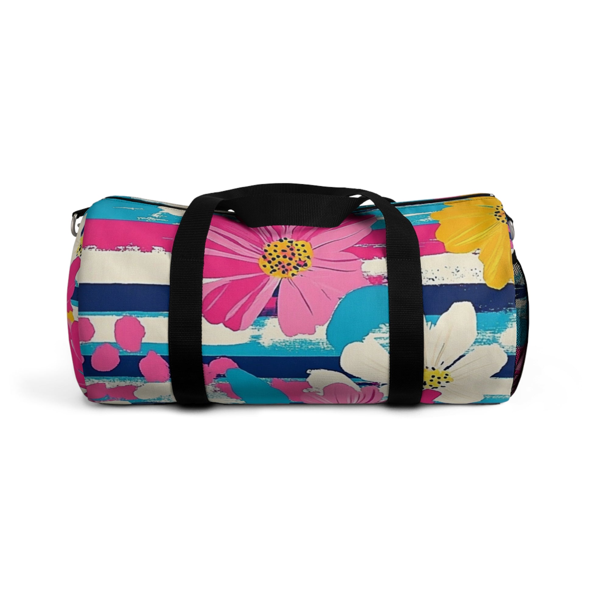 Dayglo Floral Stripes II Multi-Color Duffel Bag, Artsulli - Art is Long, Life is Short, Bags, Size, Small, , , , , 37674123755037