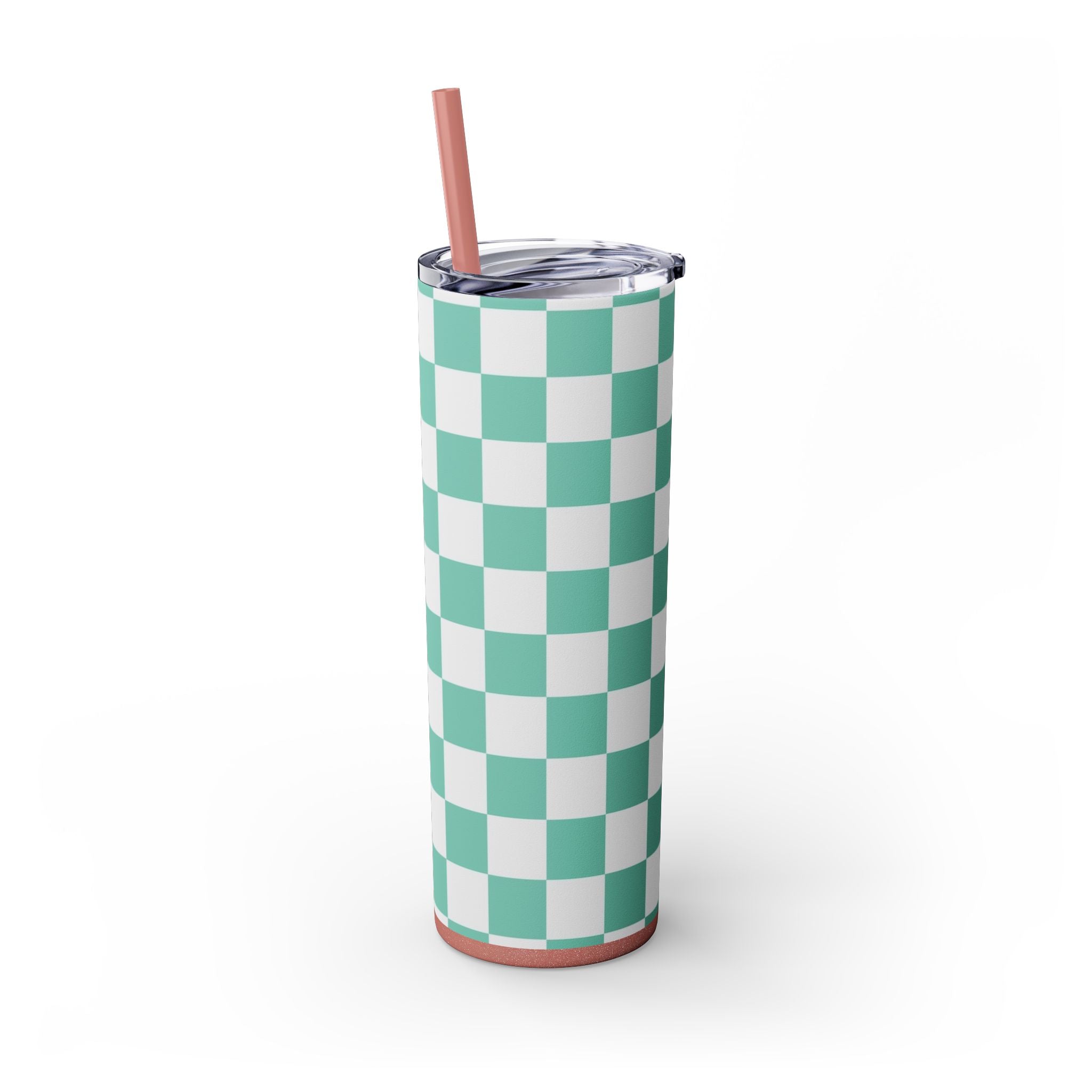Checkerboard Light Green Skinny Tumbler with Straw, 20oz, Artsulli - Art is Long, Life is Short, Mug, , , , , , , 