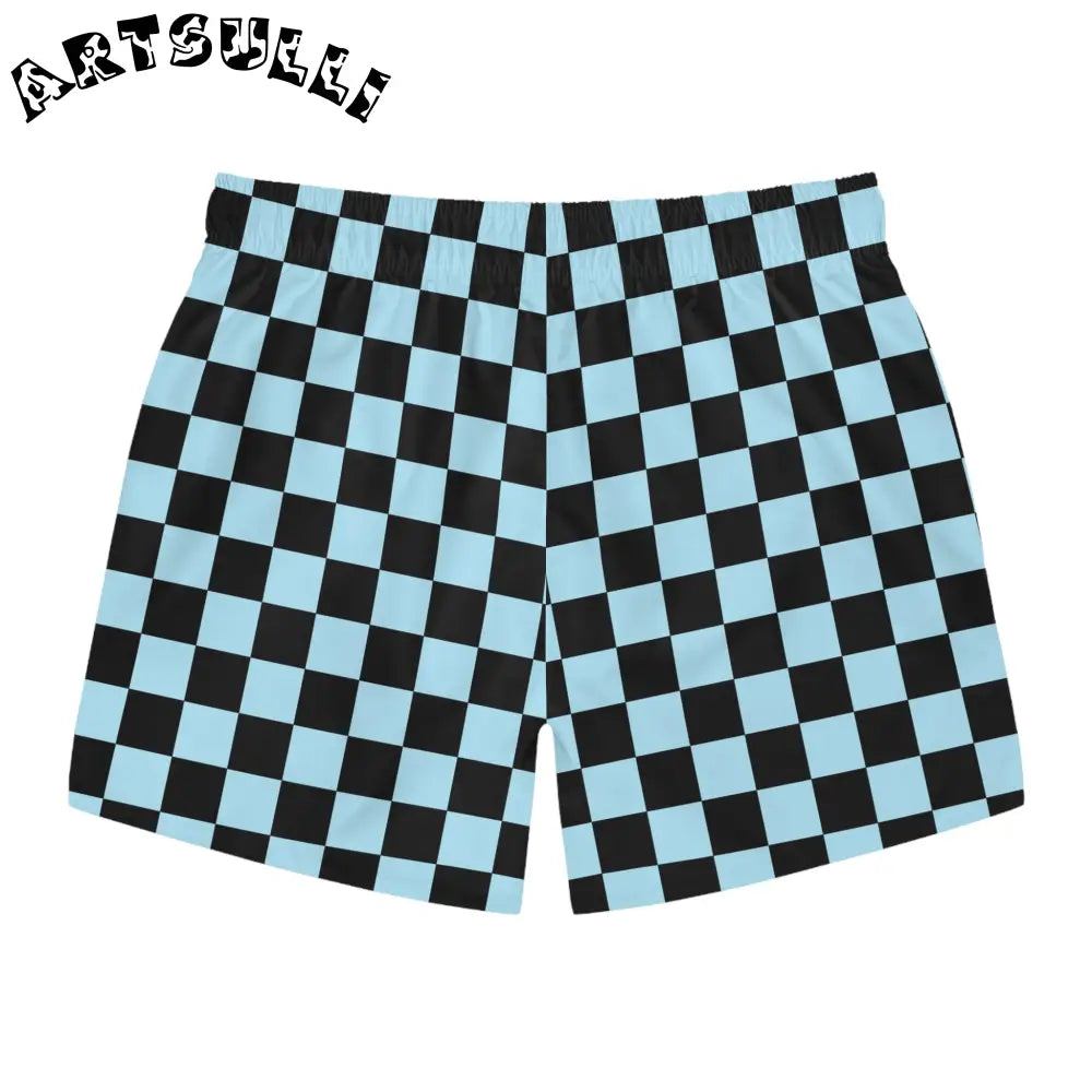 JAKKOUTTHEBXX Checkerboard Black and Blue Swim Trunks (AOP)