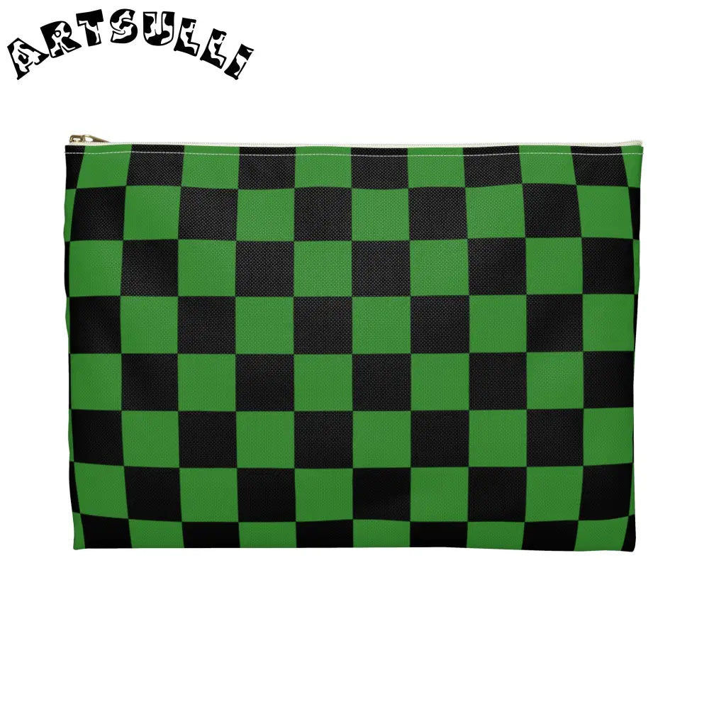JAKKOUTTHEBXX Checkerboard Green and Black Accessory Pouch