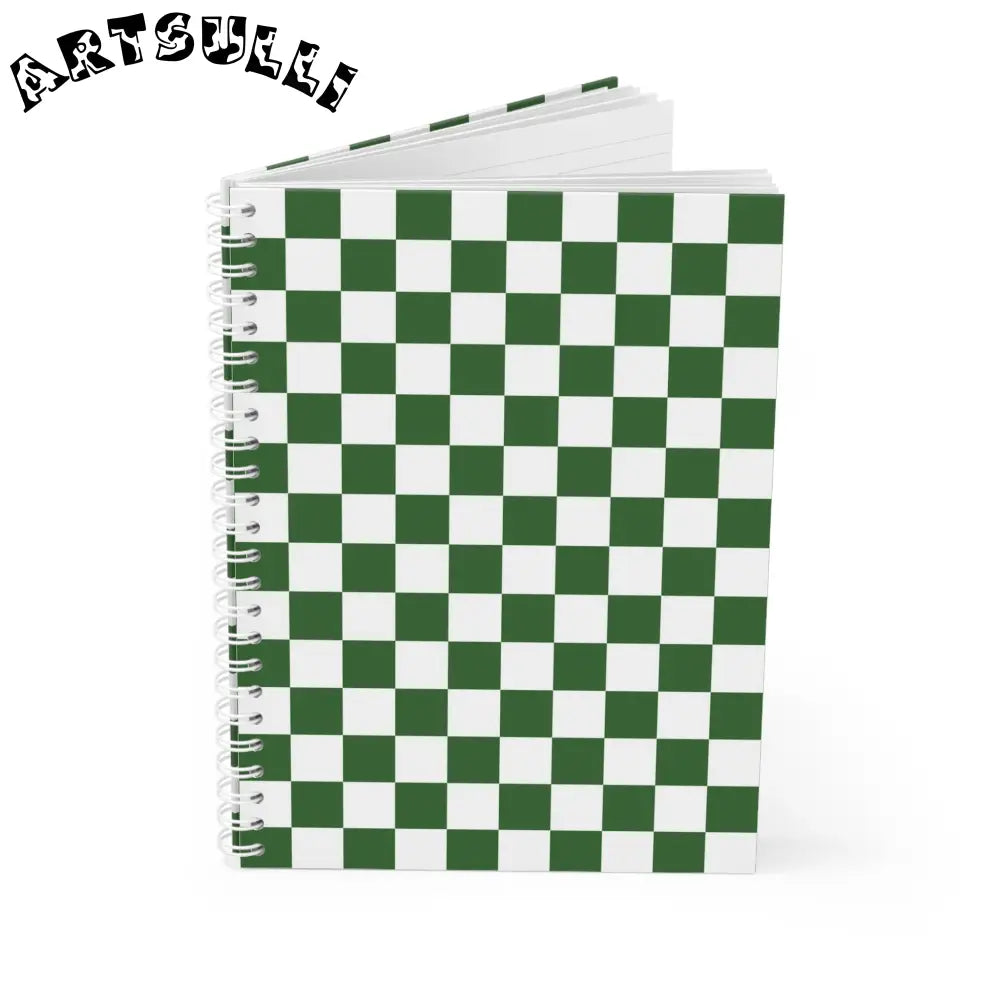 JAKKOUTTHEBXX Checkerboard White and Dark Green Spiral Notebook