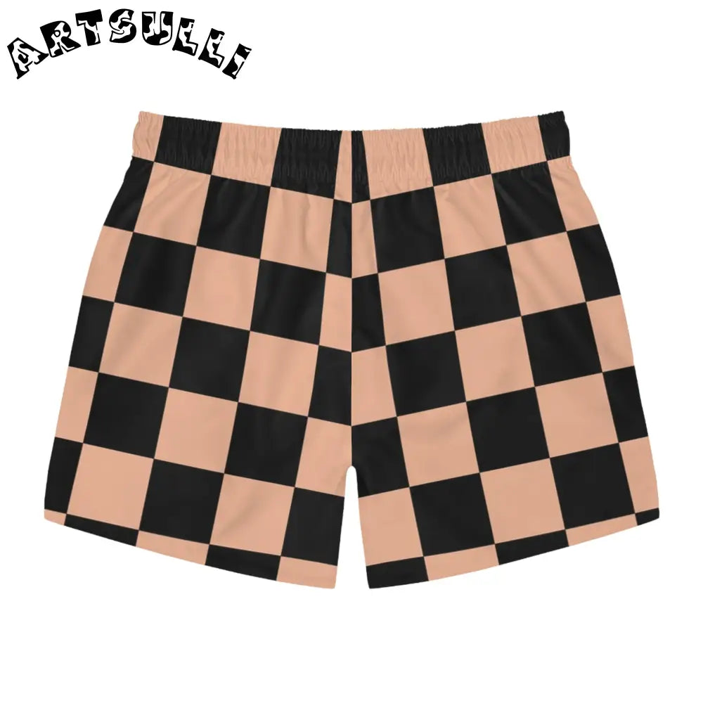 JAKKOUTTHEBXX Checkerboard Soft Orange and Black Swim Trunks (AOP)