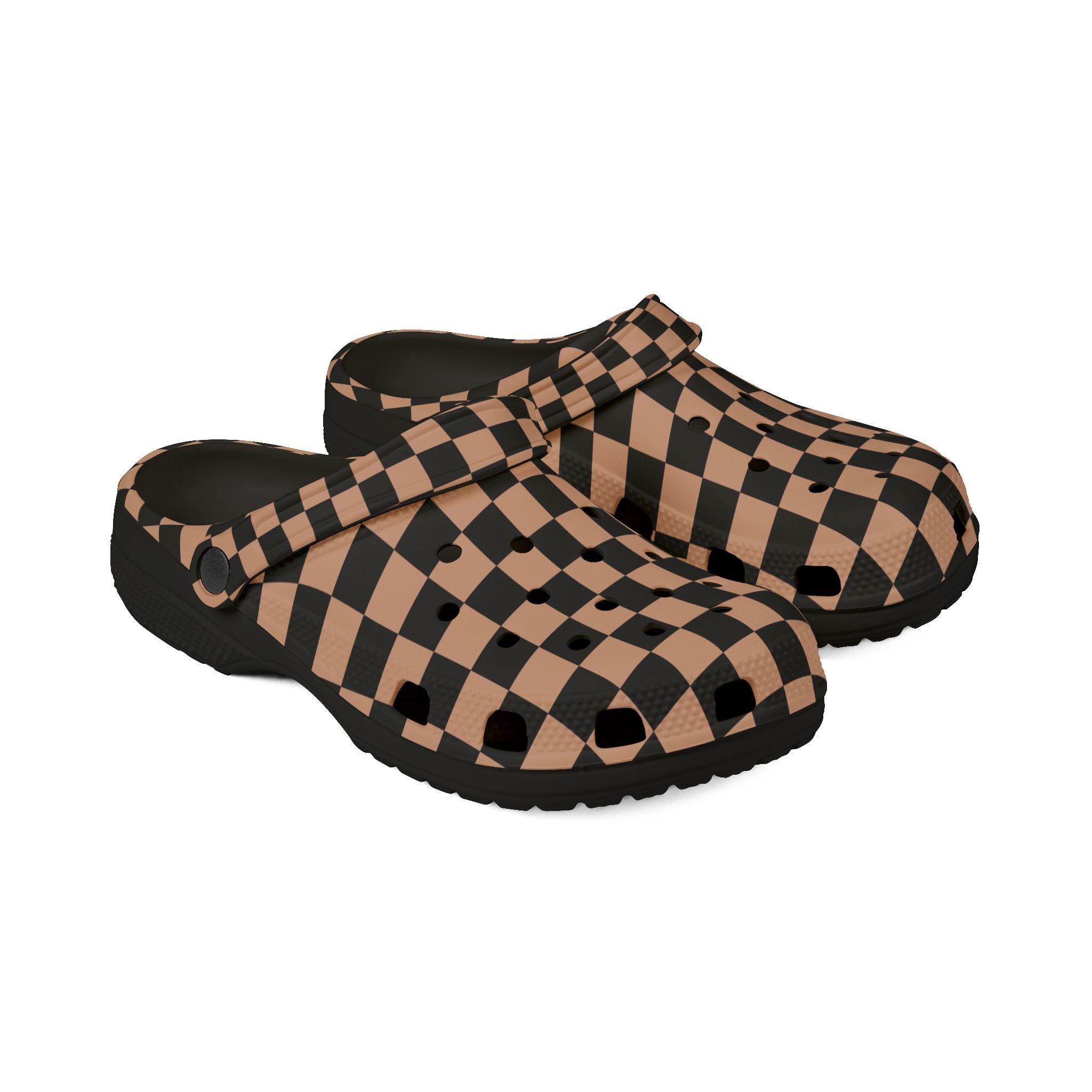 Checkerboard II Soft Orange and Black EVA Foam Rubber Shoes (AOP), Artsulli - Art is Long, Life is Short, Shoes, , , , , , , 