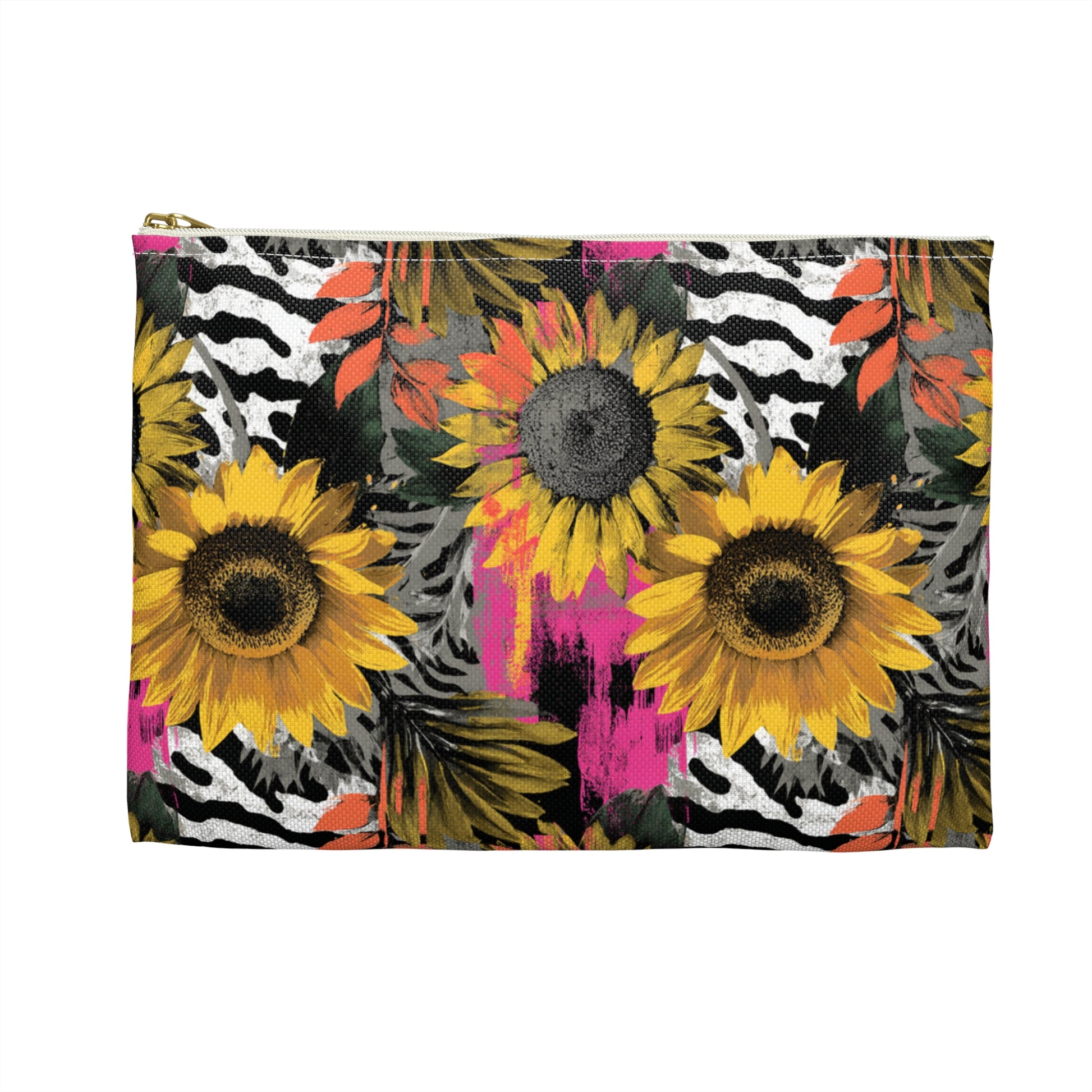 Zebra Stripes x Sunflowers Multi-Color Accessory Pouch, Artsulli - Art is Long, Life is Short, Bags, , , , , , , 