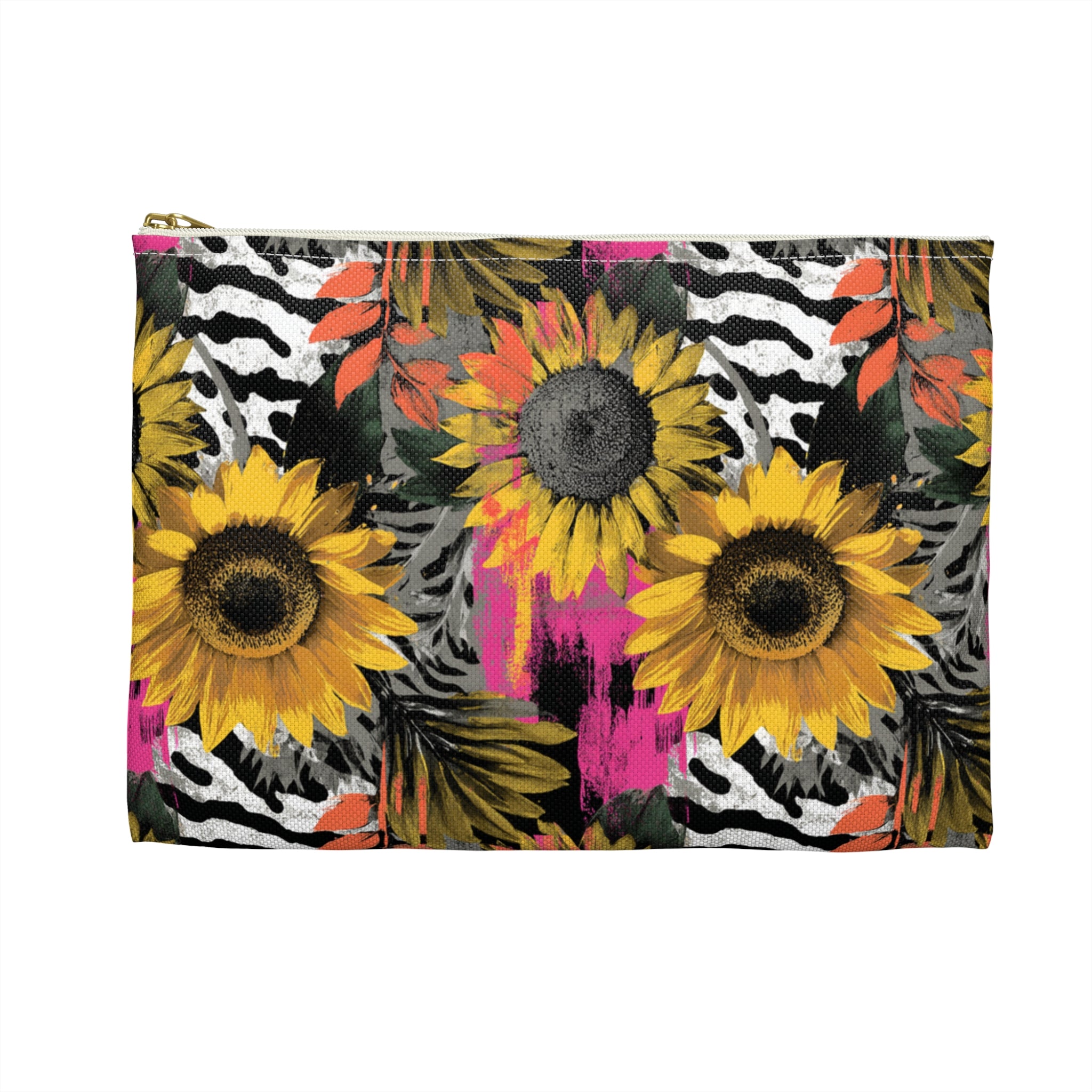 Zebra Stripes x Sunflowers Multi-Color Accessory Pouch, Artsulli - Art is Long, Life is Short, Bags, , , , , , , 
