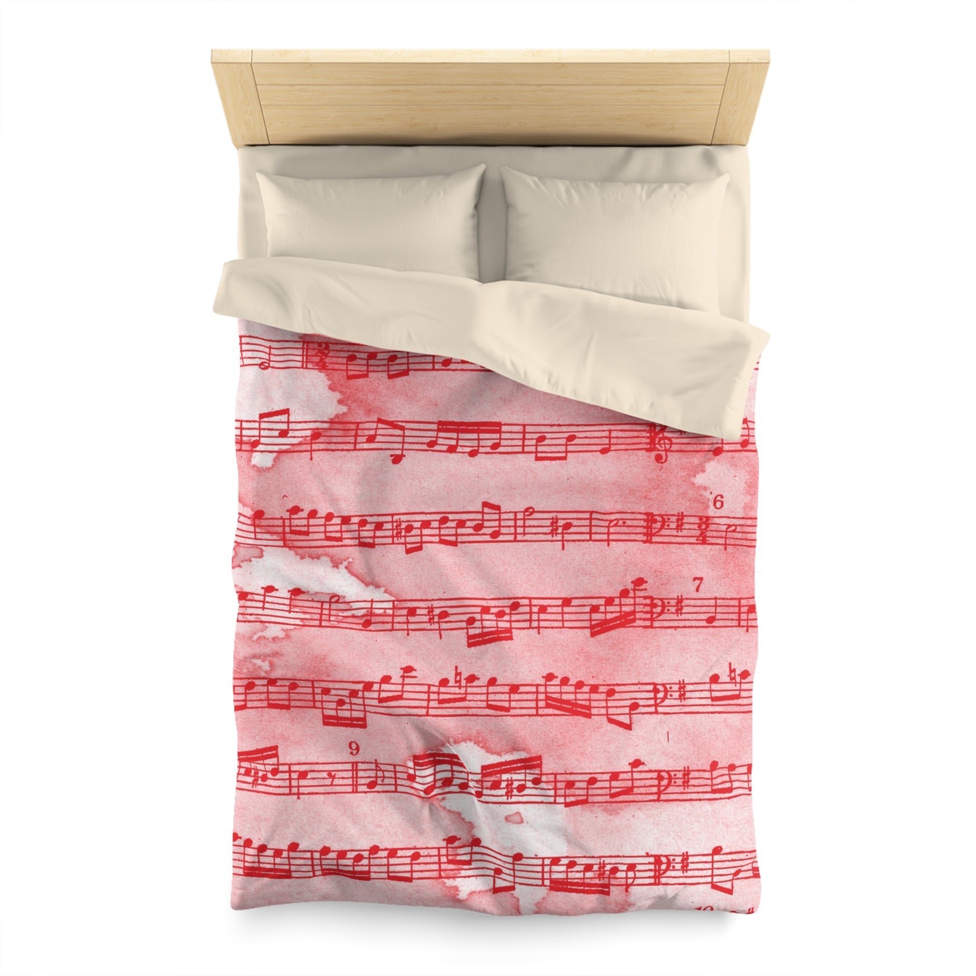Drip Spill Type Beat Sheet Music Red Microfiber Duvet Cover, Artsulli - Art is Long, Life is Short, Home Decor, , , , , , , 
