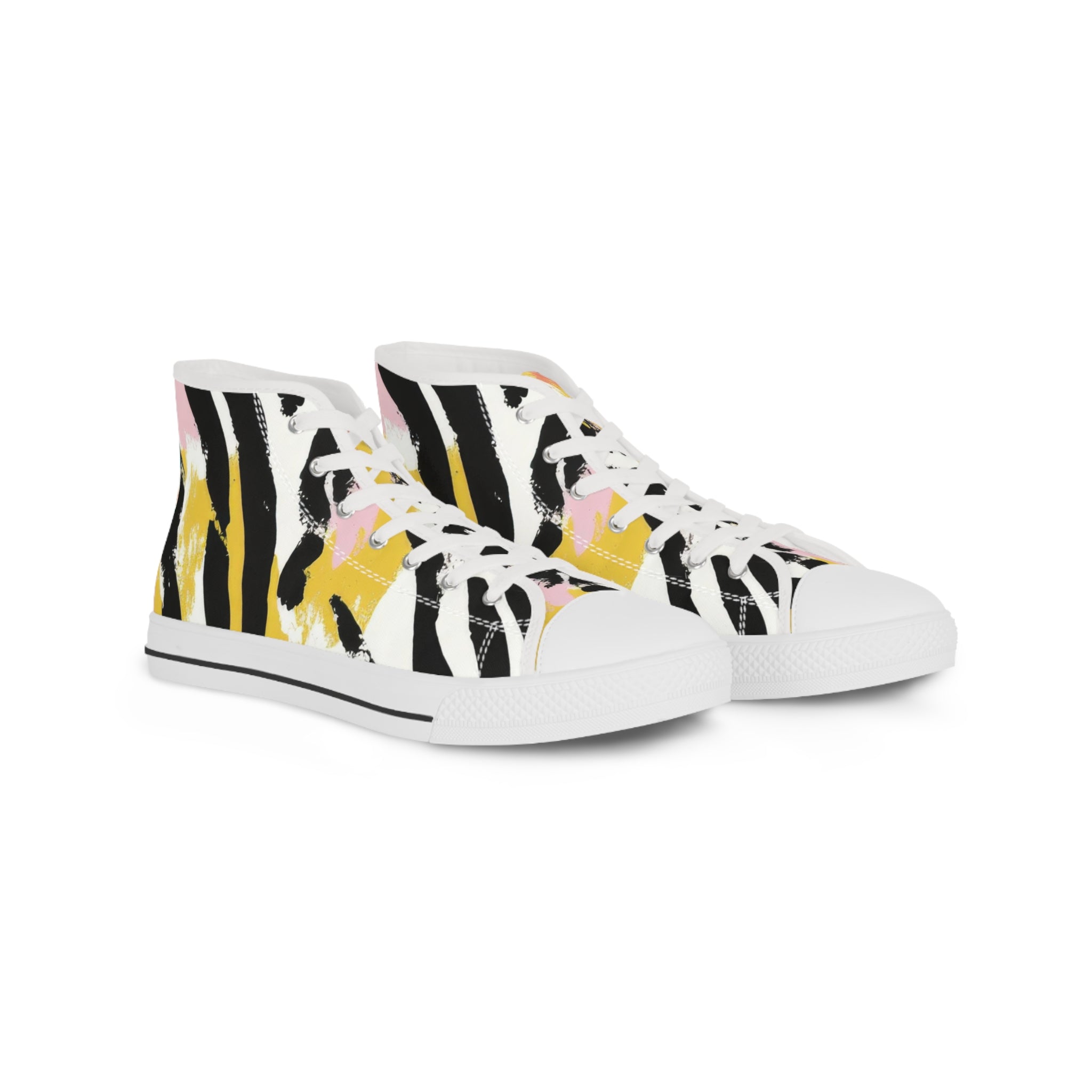 Wild Zebra Stripes x Paint Brush Strokes Multi-Color Men's High Top Sneakers, Artsulli - Art is Long, Life is Short, Shoes, Size, US 5, Color, White sole, , , 15901995320328