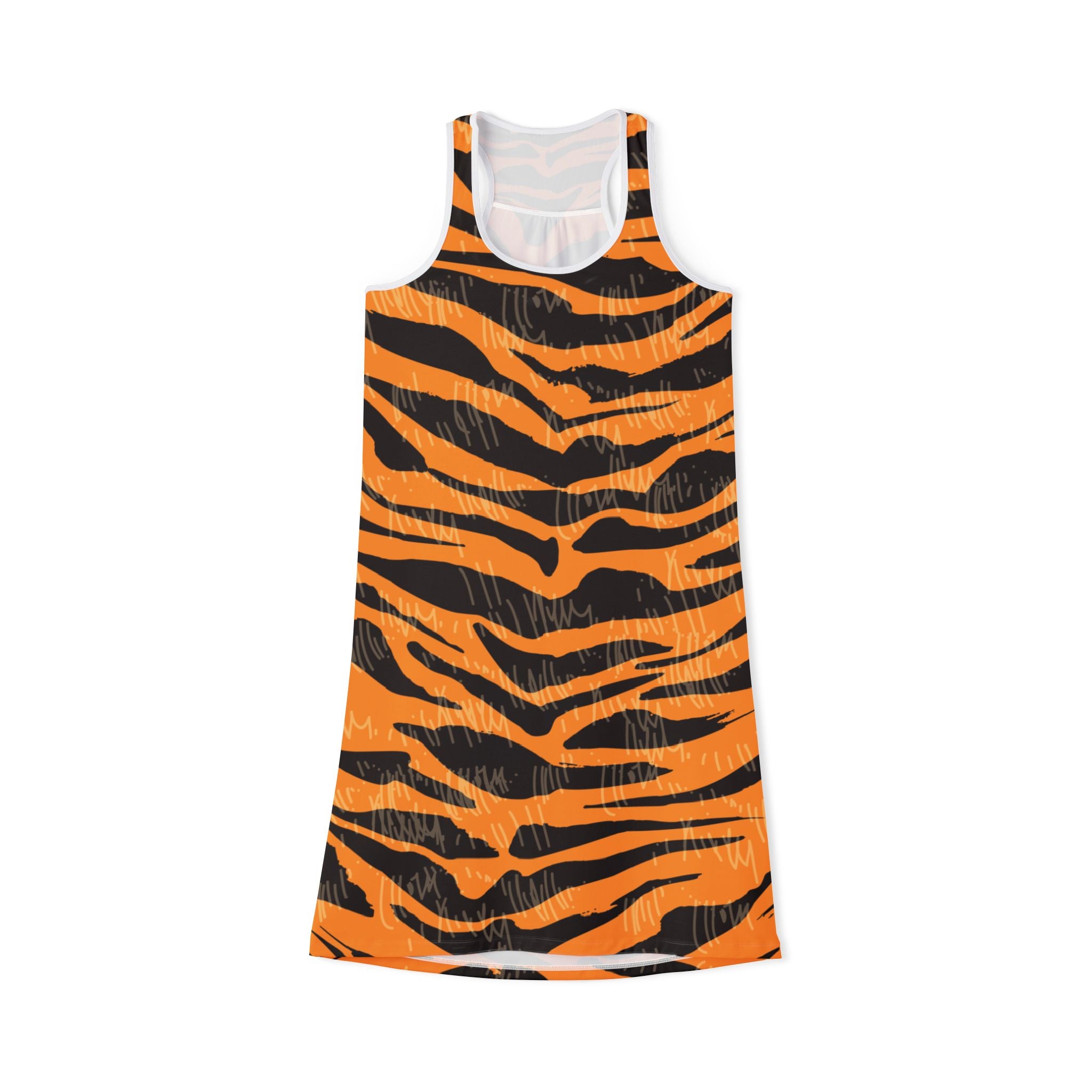 Tiger Scratches Orange & Black Women's Racerback Dress (AOP), Artsulli - Art is Long, Life is Short, Tank Top, Size, XS, Color, White, , , 13207424103703