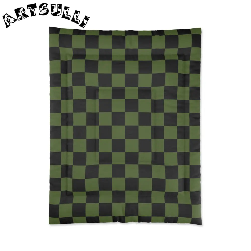 JAKKOUTTHEBXX Checkerboard Olive Green and Black Comforter