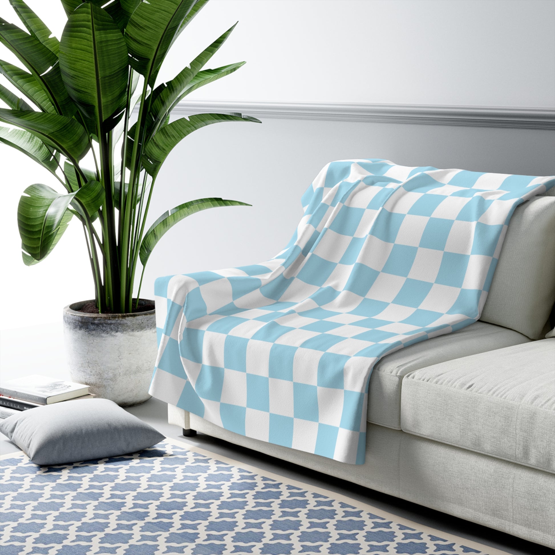 Checkerboard Sky Blue Sherpa Fleece Blanket, Artsulli - Art is Long, Life is Short, Home Decor, , , , , , , 