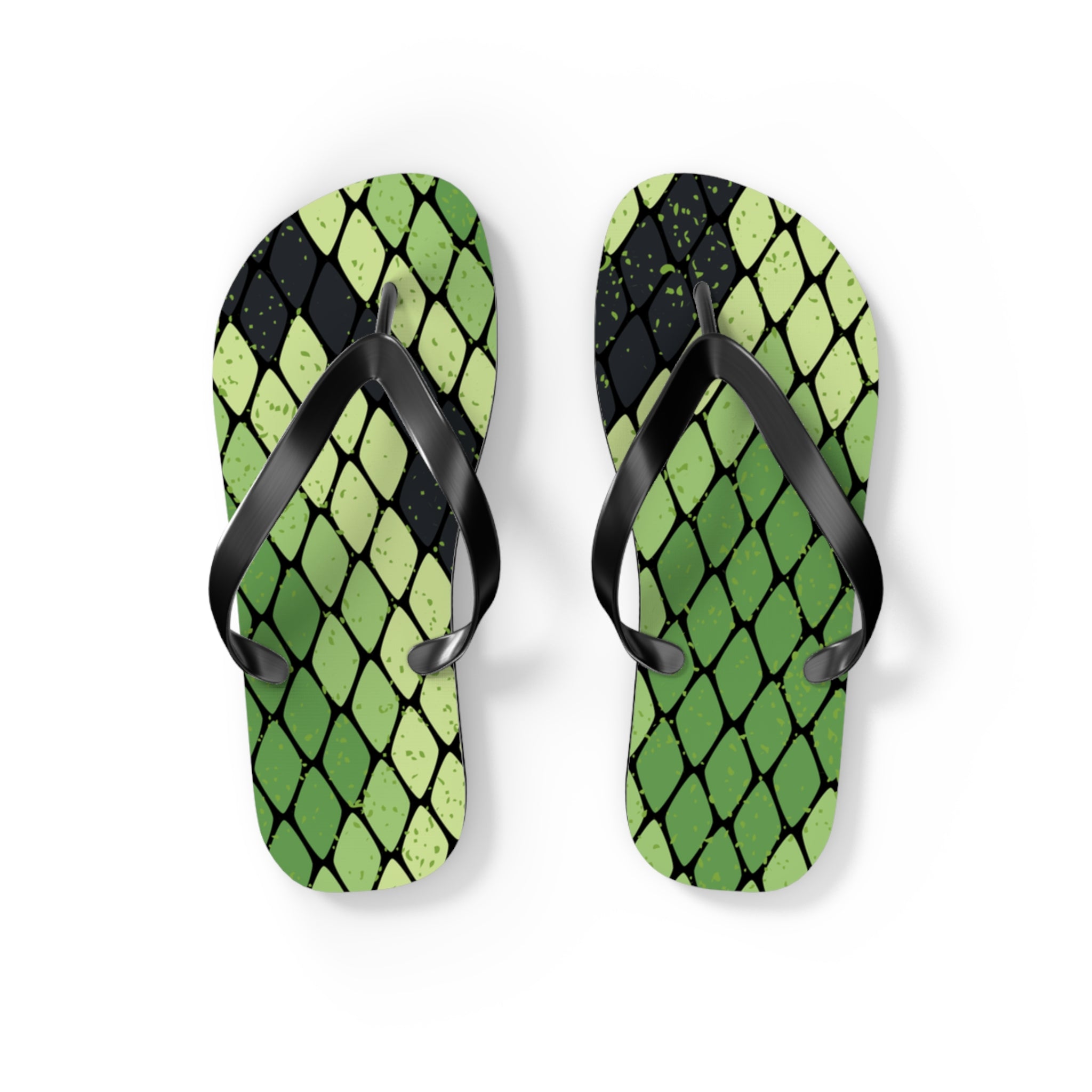 Snake Skin Green and Black Flip Flops, Artsulli - Art is Long, Life is Short, Shoes, Size, S, Color, Black sole, , , 11180367383391