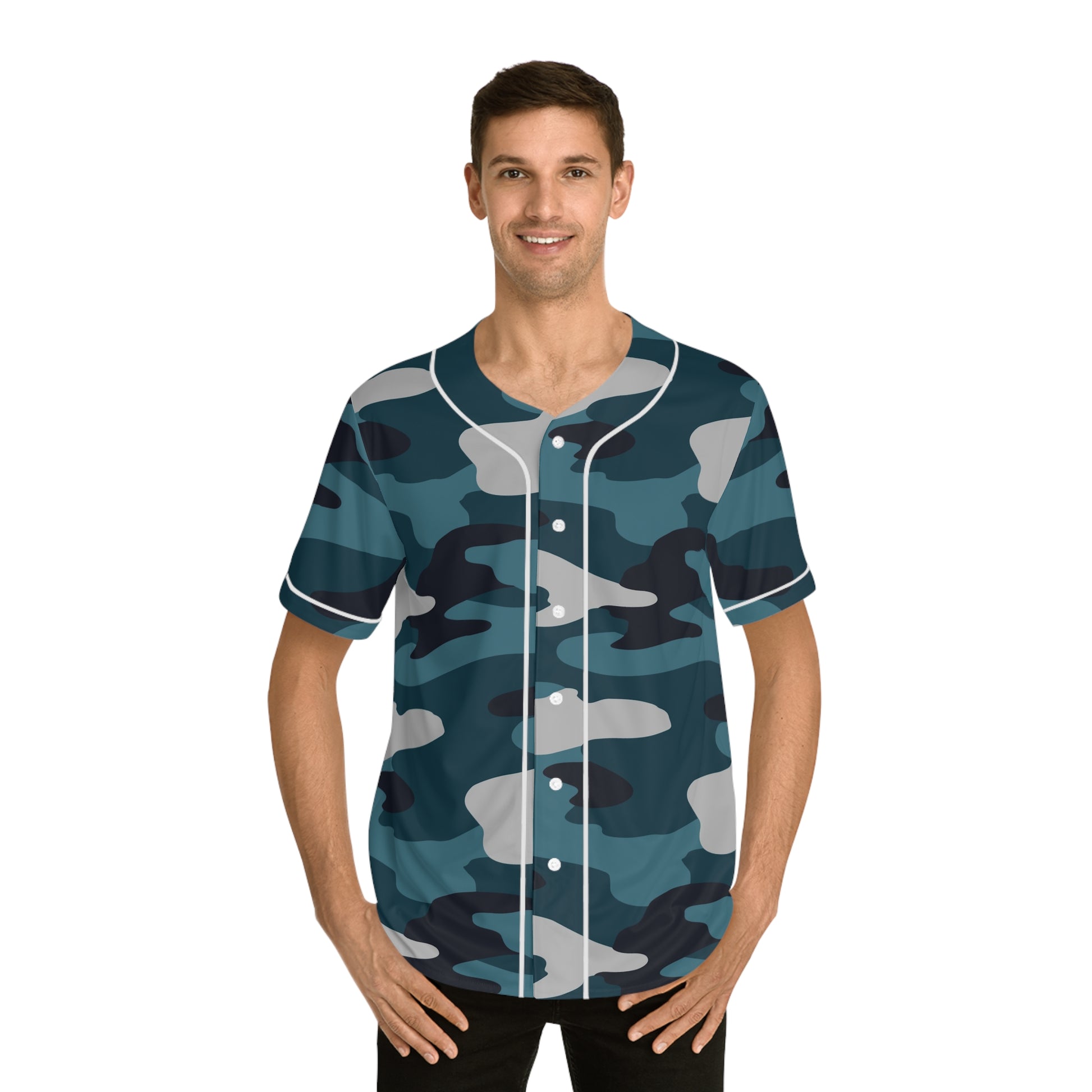 Blue Camouflage Men's Baseball Jersey (AOP), Artsulli - Art is Long, Life is Short, All Over Prints, , , , , , , 