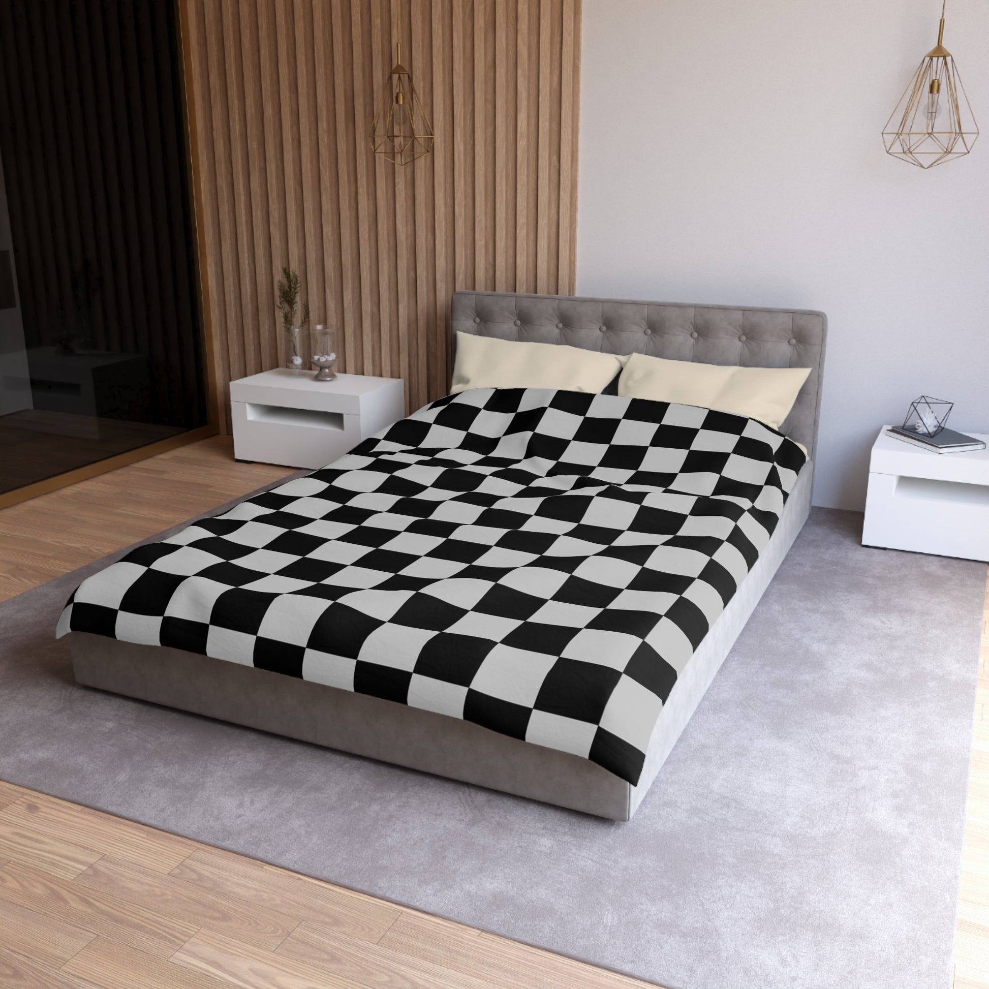 Checkerboard Dada Black and Light Gray Microfiber Duvet Cover, Artsulli - Art is Long, Life is Short, Home Decor, , , , , , , 