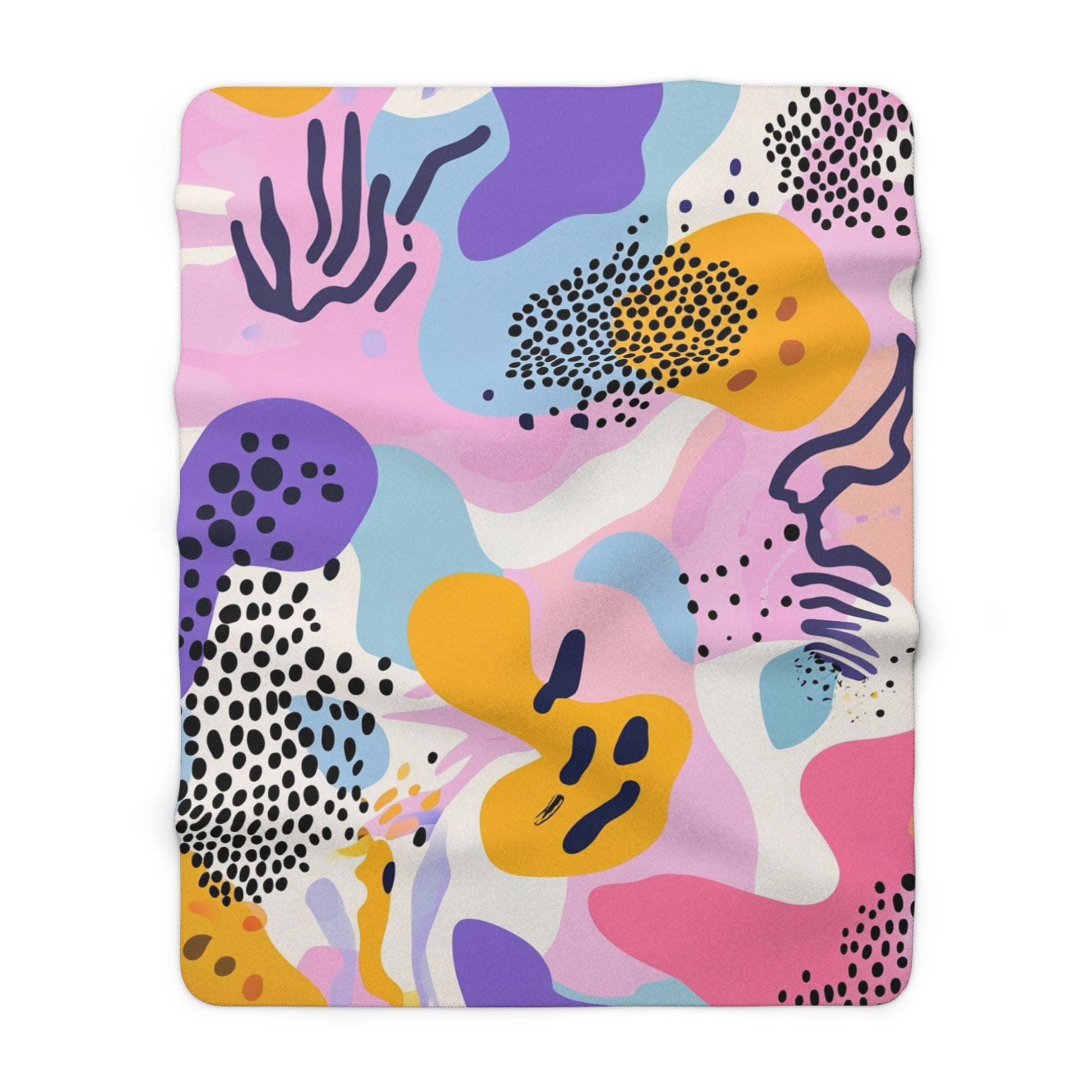 Colorful Abstract Dots and Shapes II Sherpa Fleece Blanket, Artsulli - Art is Long, Life is Short, Home Decor, Size, 60" × 80", , , , , 25647284400822