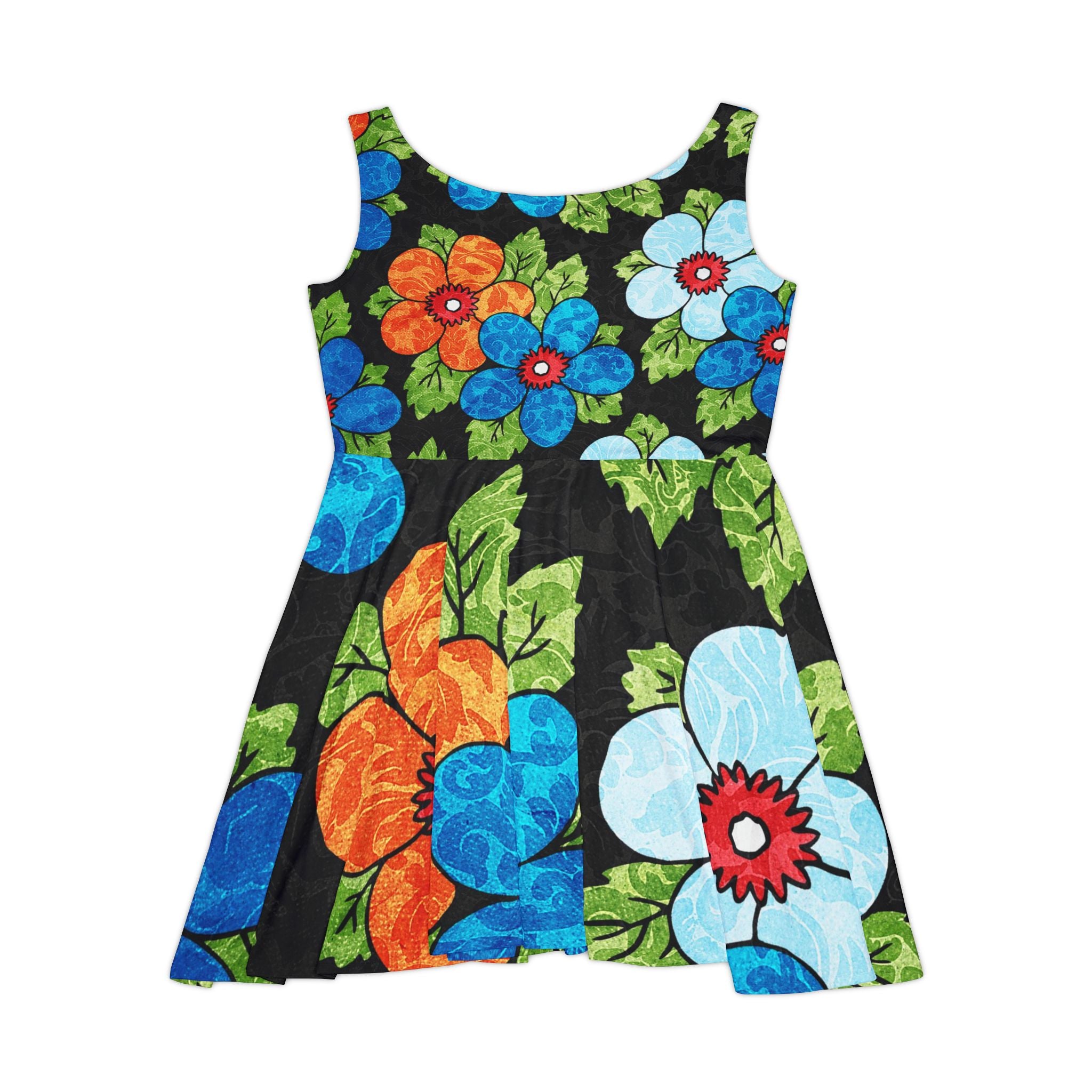 Groovy Black Floral Kl II Women's Skater Dress (AOP), Artsulli - Art is Long, Life is Short, All Over Prints, , , , , , , 