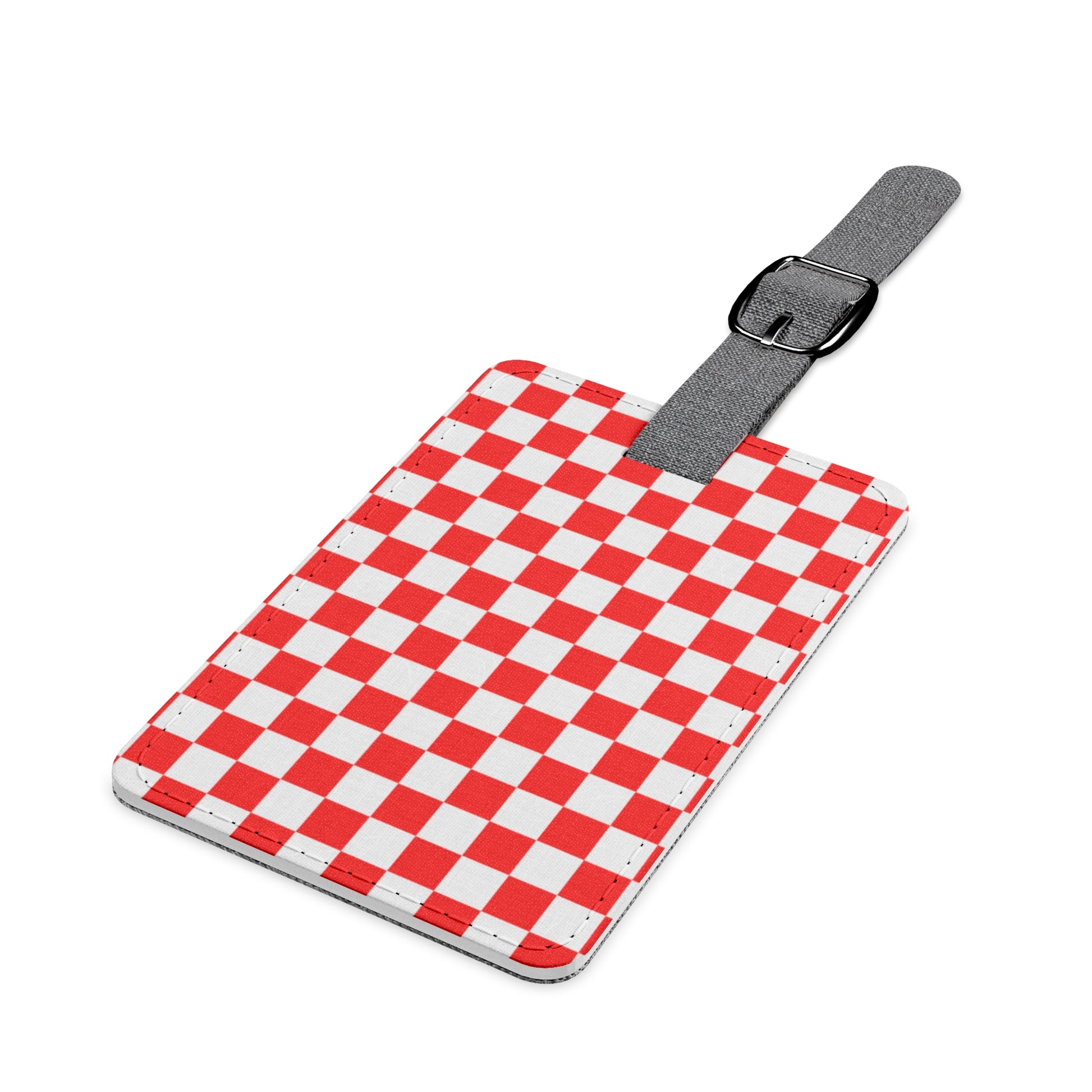 Checkerboard Red and White Saffiano Polyester Luggage Tag, Rectangle, Artsulli - Art is Long, Life is Short, Accessories, , , , , , , 
