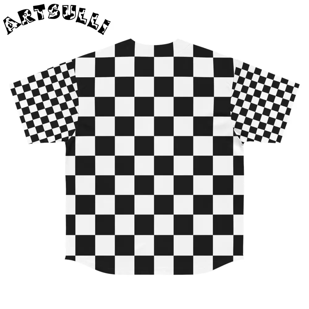 JAKKOUTTHEBXX Checkerboard Black and White Men’s Baseball Jersey