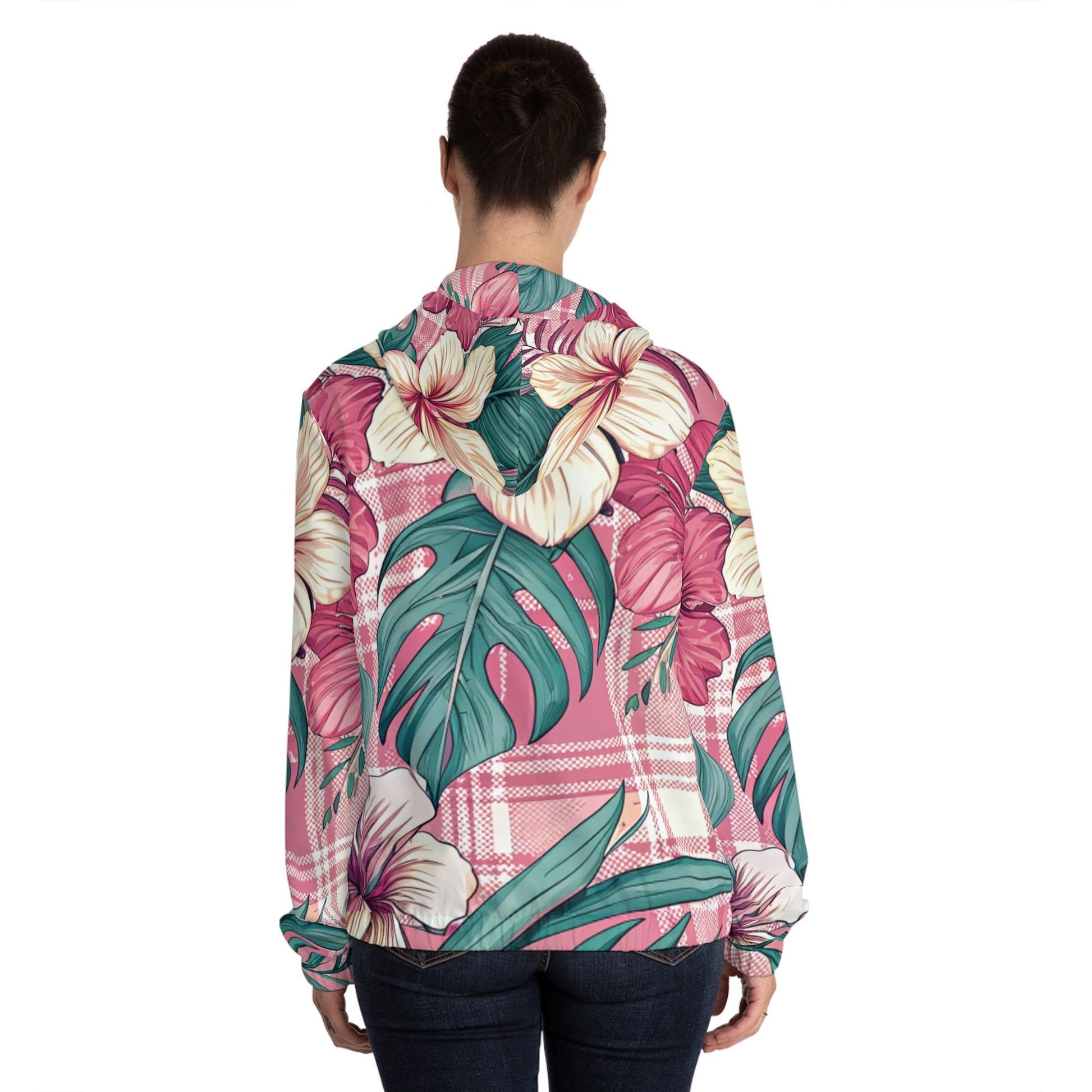 Plaid x Floral Burgundy and Green Women’s Full-Zip Hoodie (AOP), Artsulli - Art is Long, Life is Short, All Over Prints, , , , , , , 