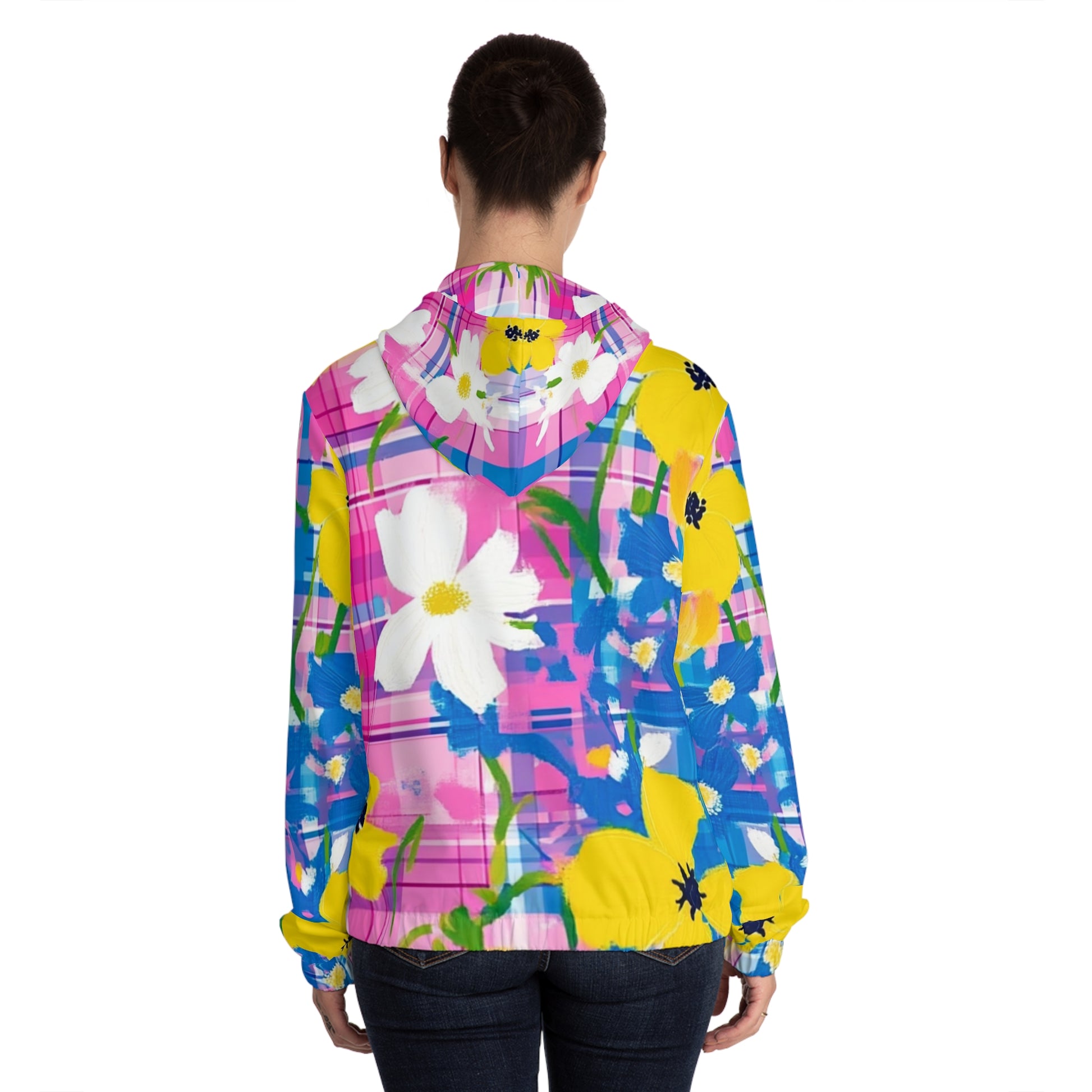 Plaid Garden Pink and Blue Women’s Full-Zip Hoodie (AOP), Artsulli - Art is Long, Life is Short, All Over Prints, , , , , , , 