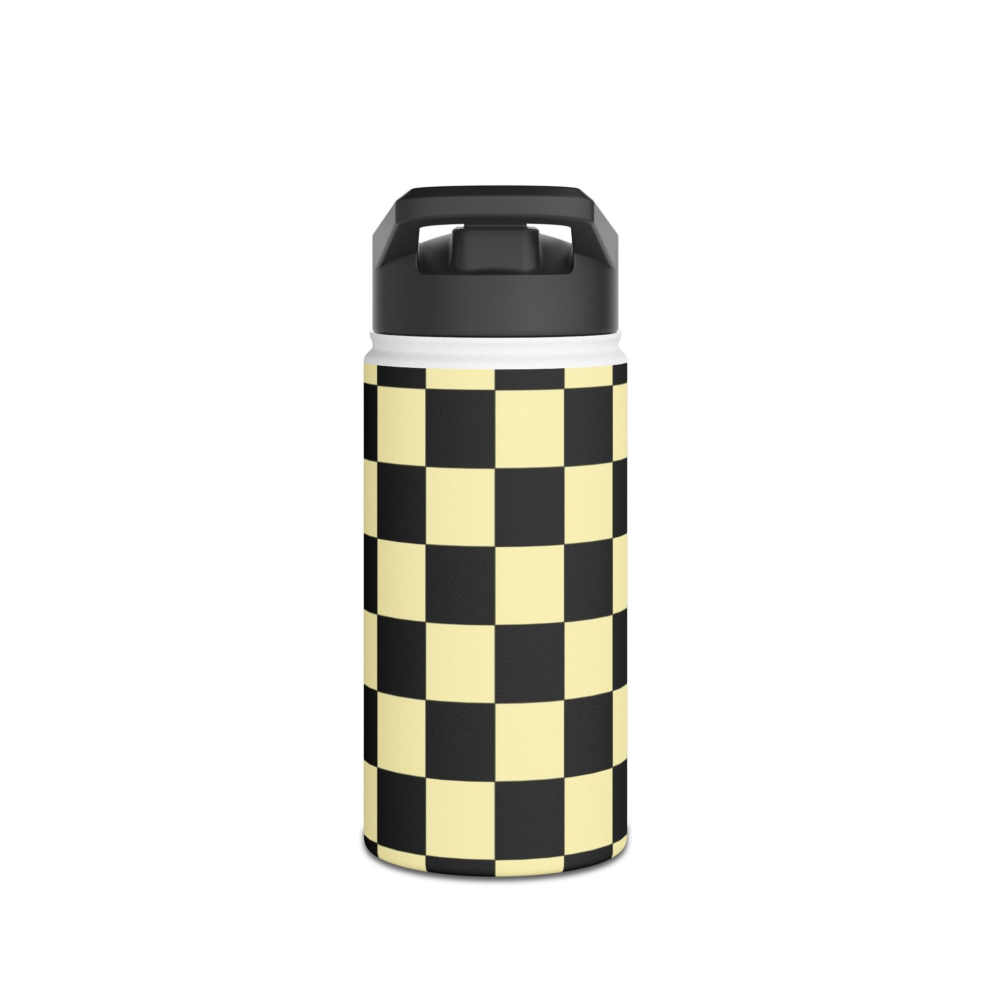 Checkerboard Black and Yellow Stainless Steel Water Bottle, Standard Lid, Artsulli - Art is Long, Life is Short, Mug, , , , , , , 
