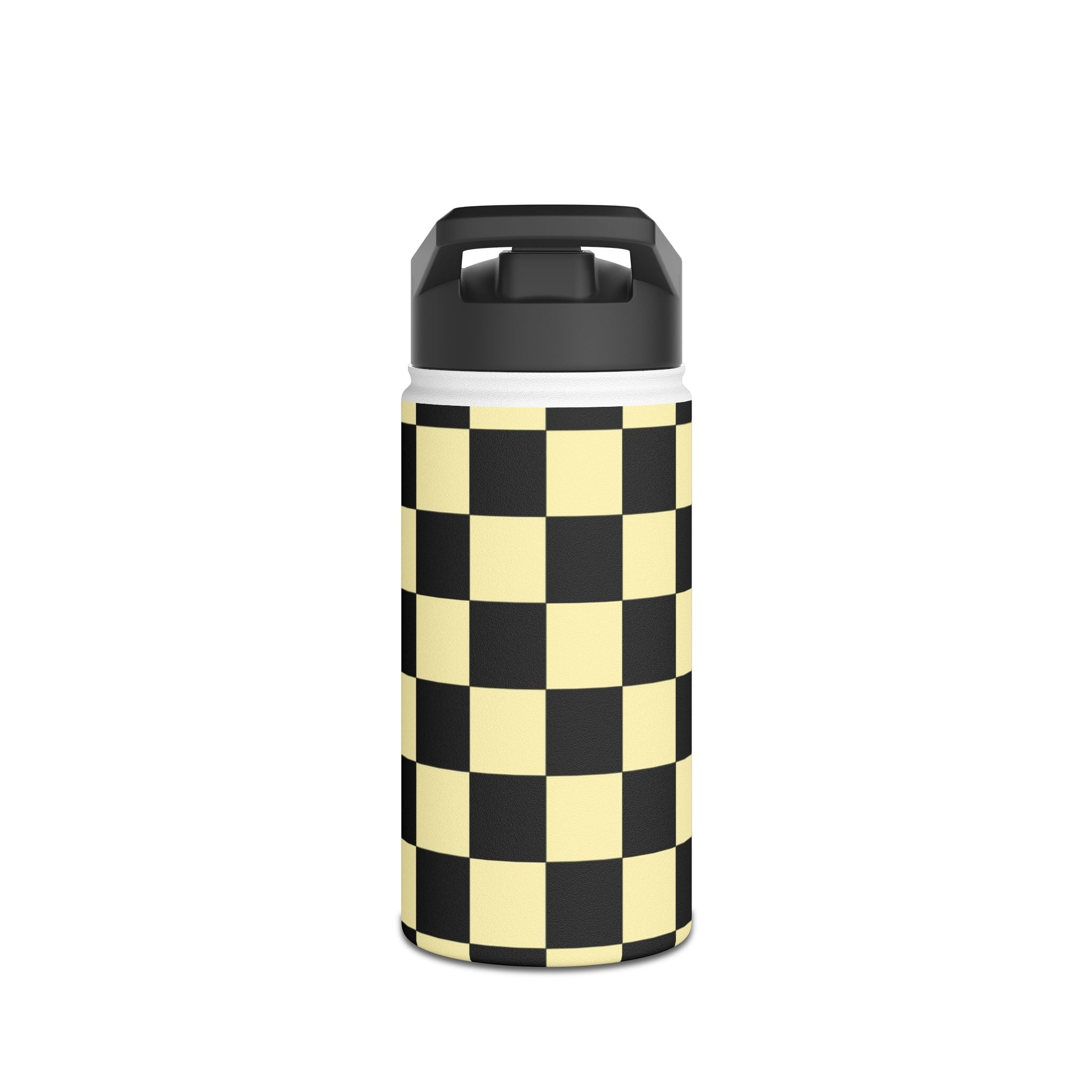 Checkerboard Black and Yellow Stainless Steel Water Bottle, Standard Lid, Artsulli - Art is Long, Life is Short, Mug, , , , , , , 