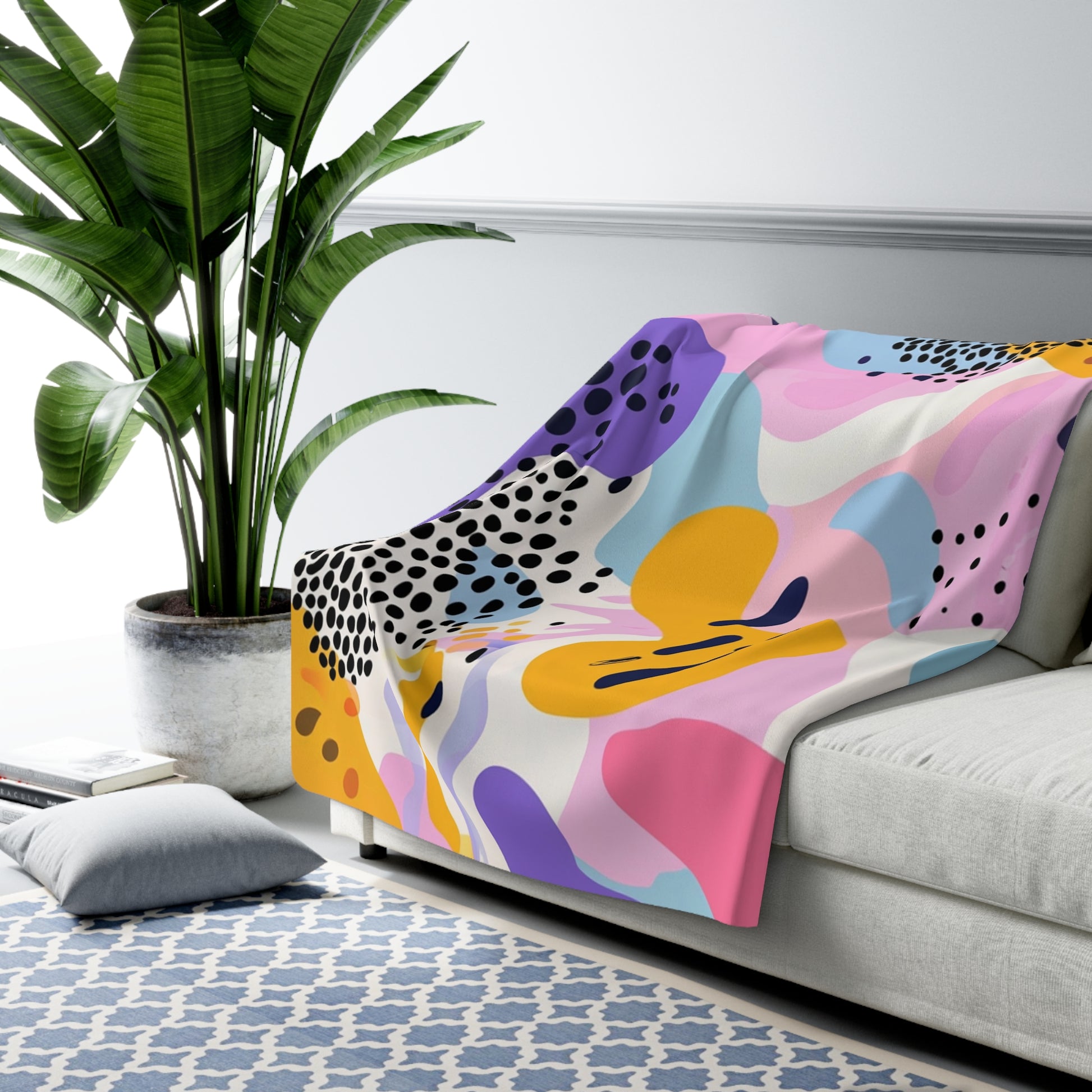 Colorful Abstract Dots and Shapes II Sherpa Fleece Blanket, Artsulli - Art is Long, Life is Short, Home Decor, , , , , , , 