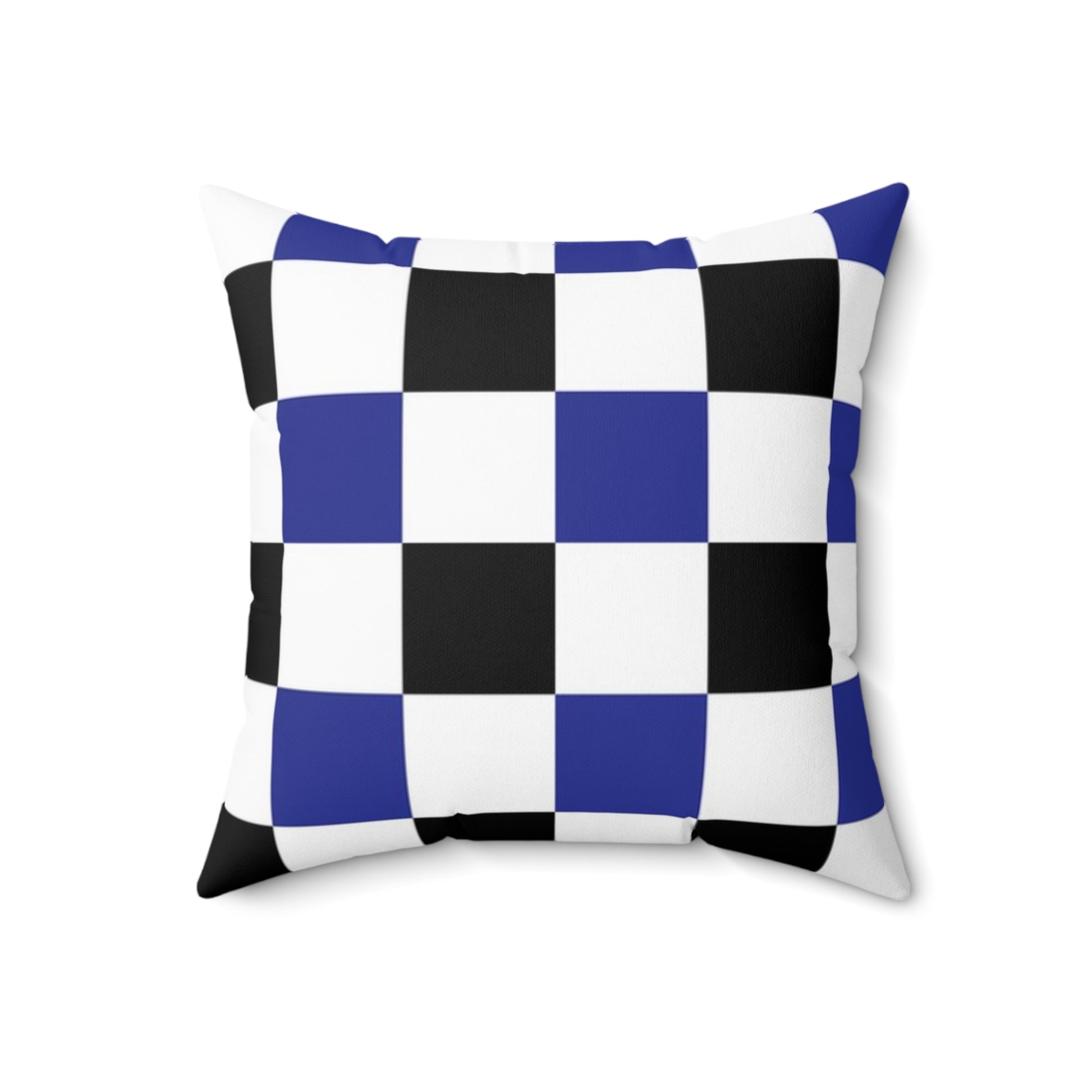 Checkerboard Blue White and Black Spun Polyester Square Pillow, Artsulli - Art is Long, Life is Short, Home Decor, Size, 18" × 18", , , , , 24832480097801515456