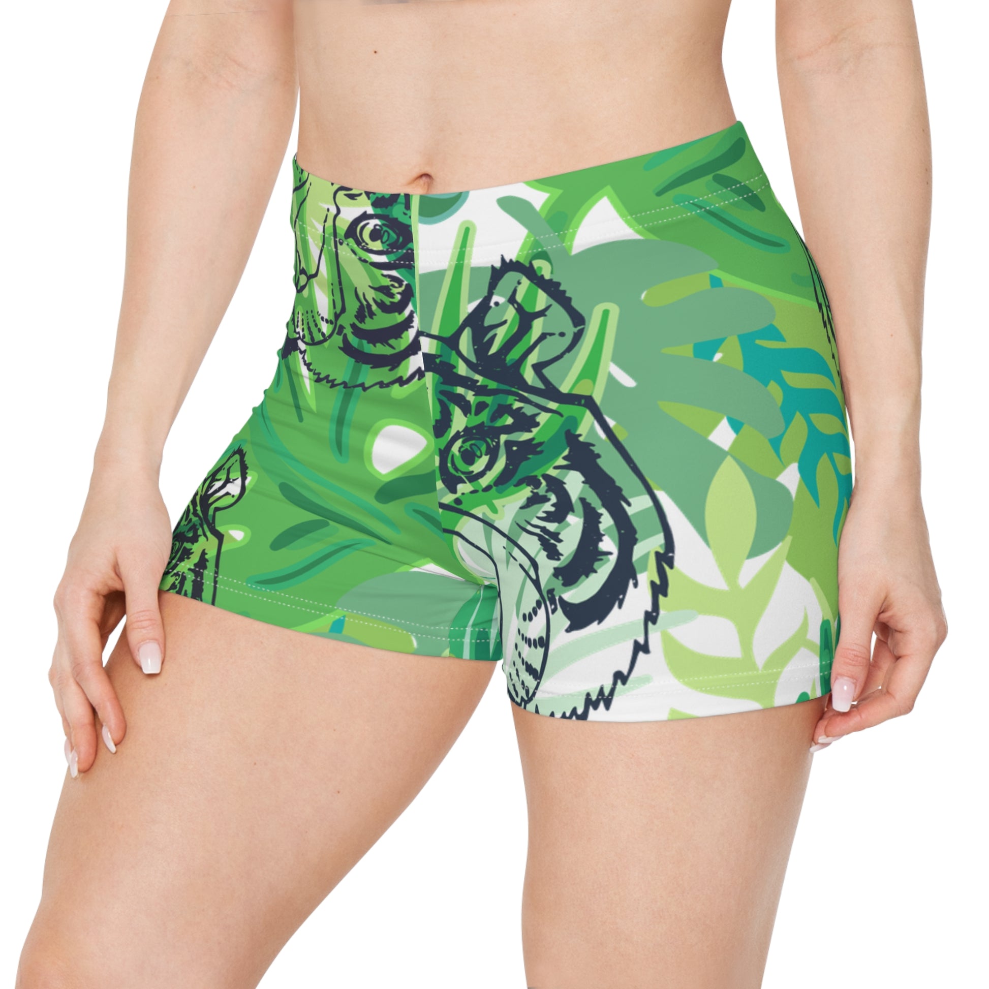 Tropical Jungle Tigers Green Women's Shorts (AOP), Artsulli - Art is Long, Life is Short, All Over Prints, , , , , , , 