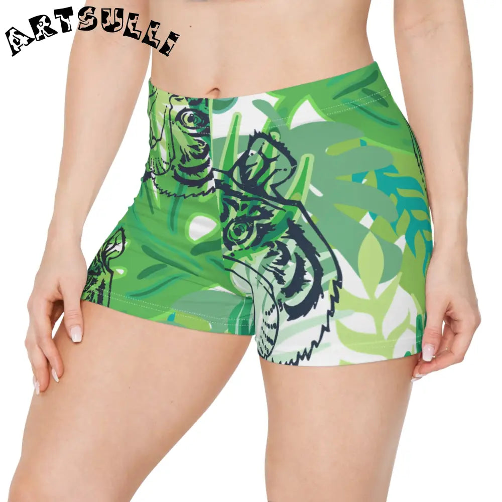 JAKKOUTTHEBXX Tropical Jungle Tigers Green Women’s Shorts (AOP)