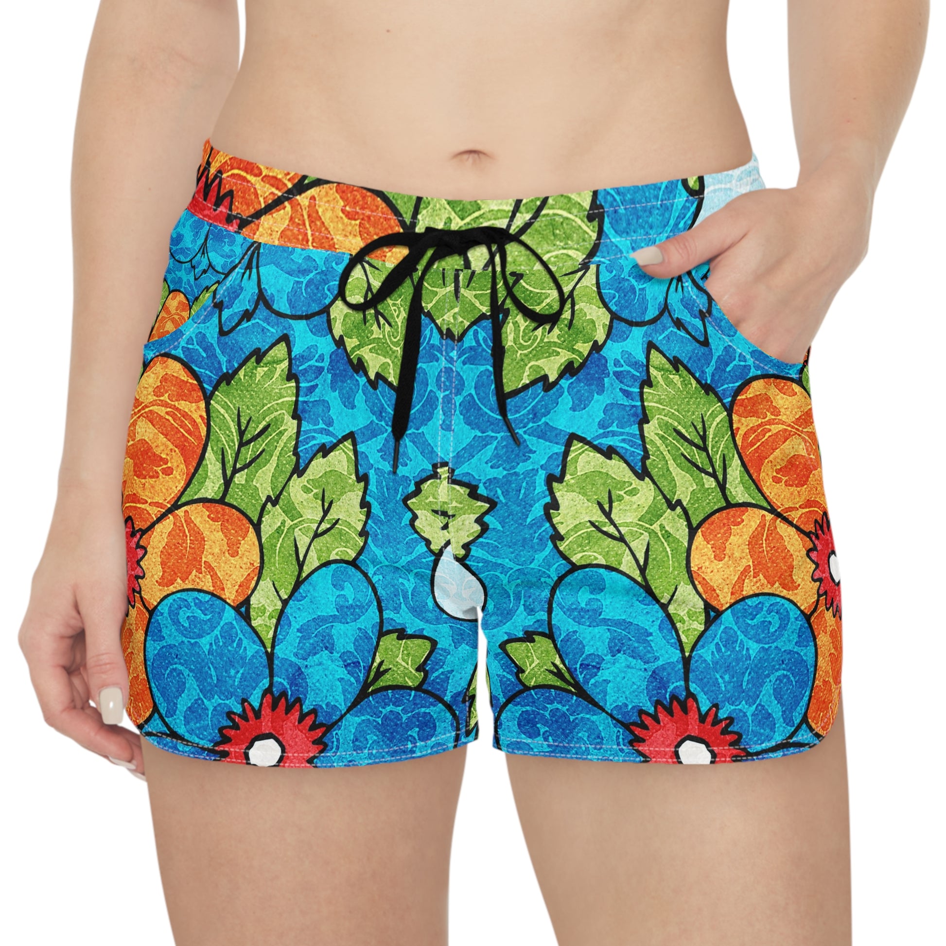Blue Orange Groovy Women's Casual Shorts (AOP), Artsulli - Art is Long, Life is Short, All Over Prints, , , , , , , 
