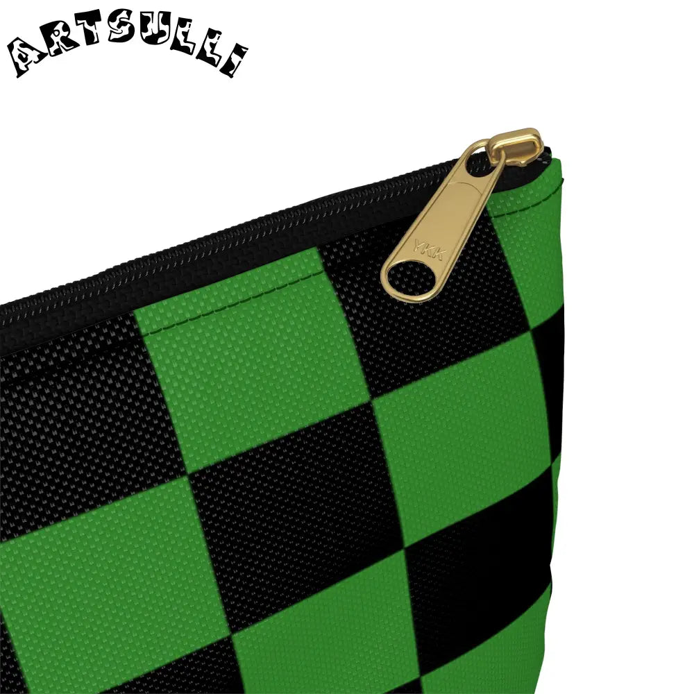 JAKKOUTTHEBXX Checkerboard Green and Black Accessory Pouch