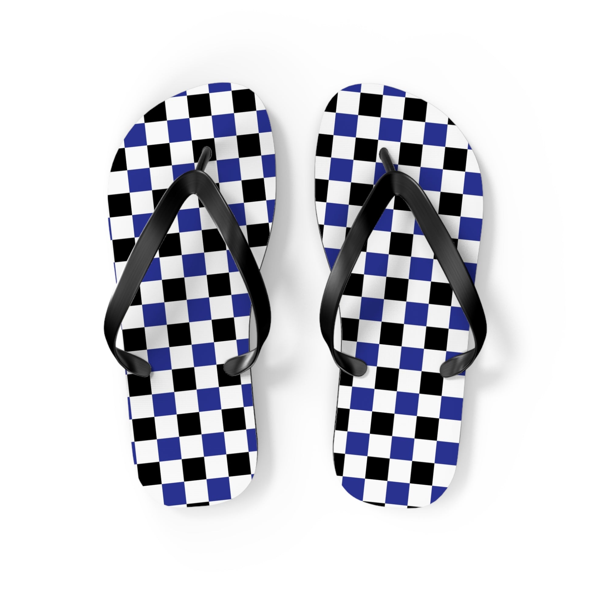 Checkerboard Blue White and Black Flip Flops, Artsulli - Art is Long, Life is Short, Shoes, Size, M, Color, Black sole, , , 26031497948353257555