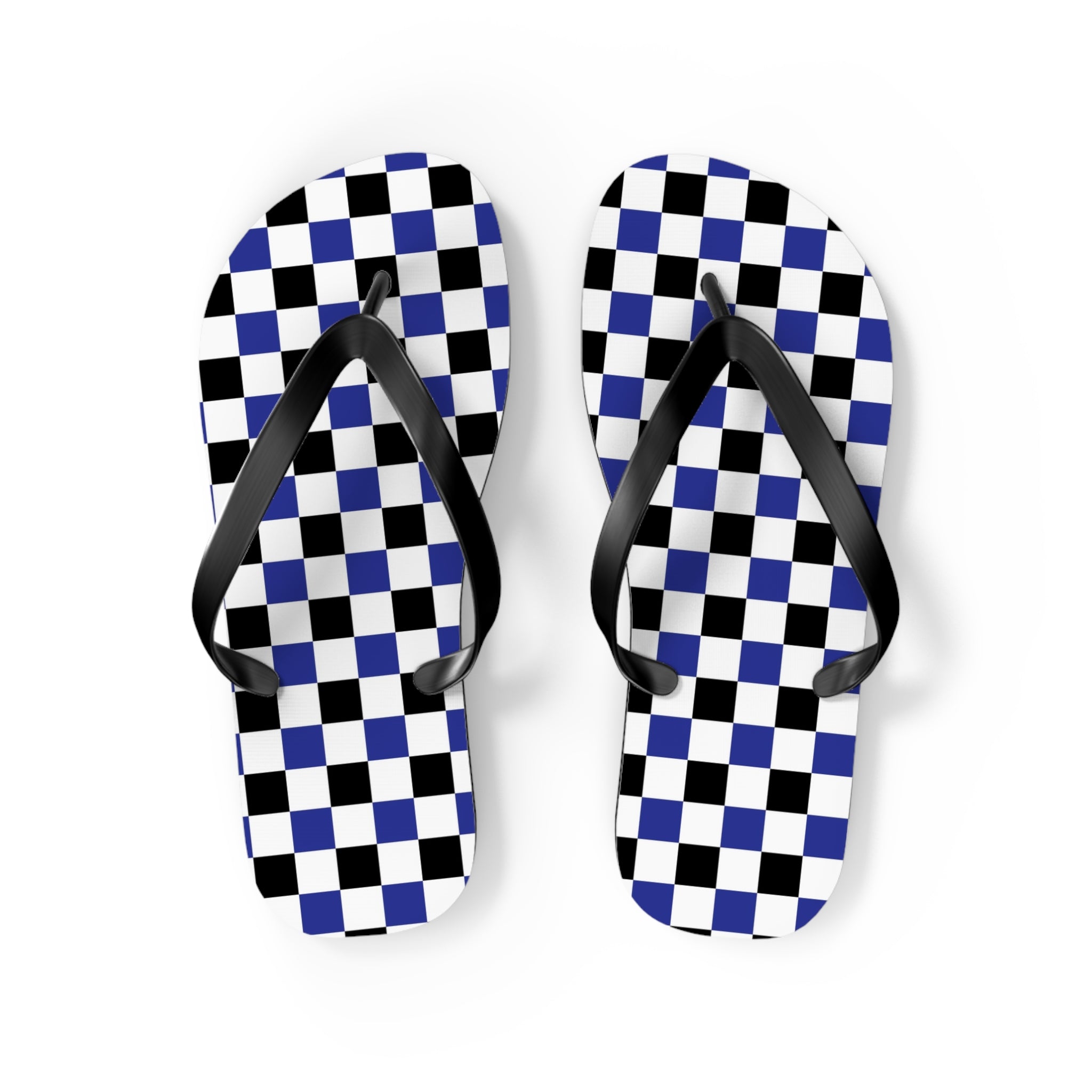 Checkerboard Blue White and Black Flip Flops, Artsulli - Art is Long, Life is Short, Shoes, Size, M, Color, Black sole, , , 26031497948353257555
