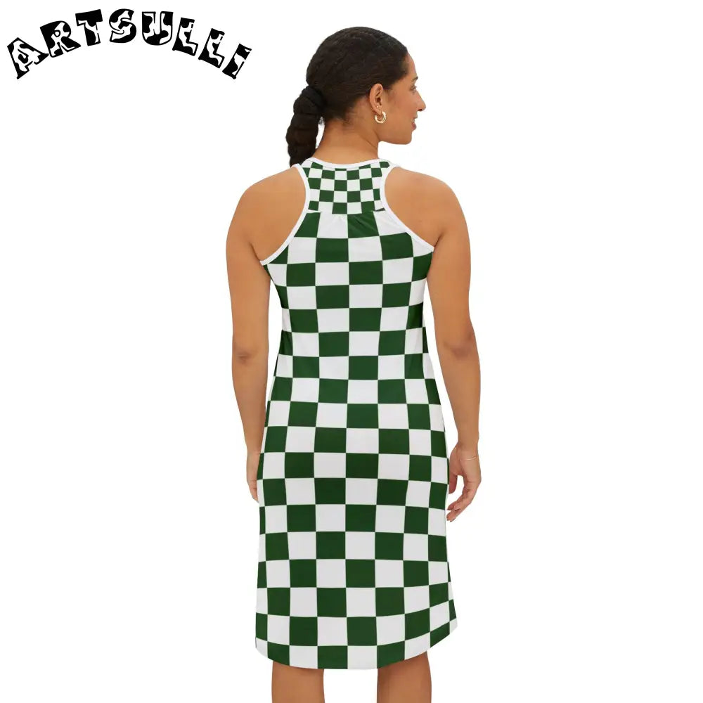 JAKKOUTTHEBXX Checkerboard White and Dark Green Women’s Racerback