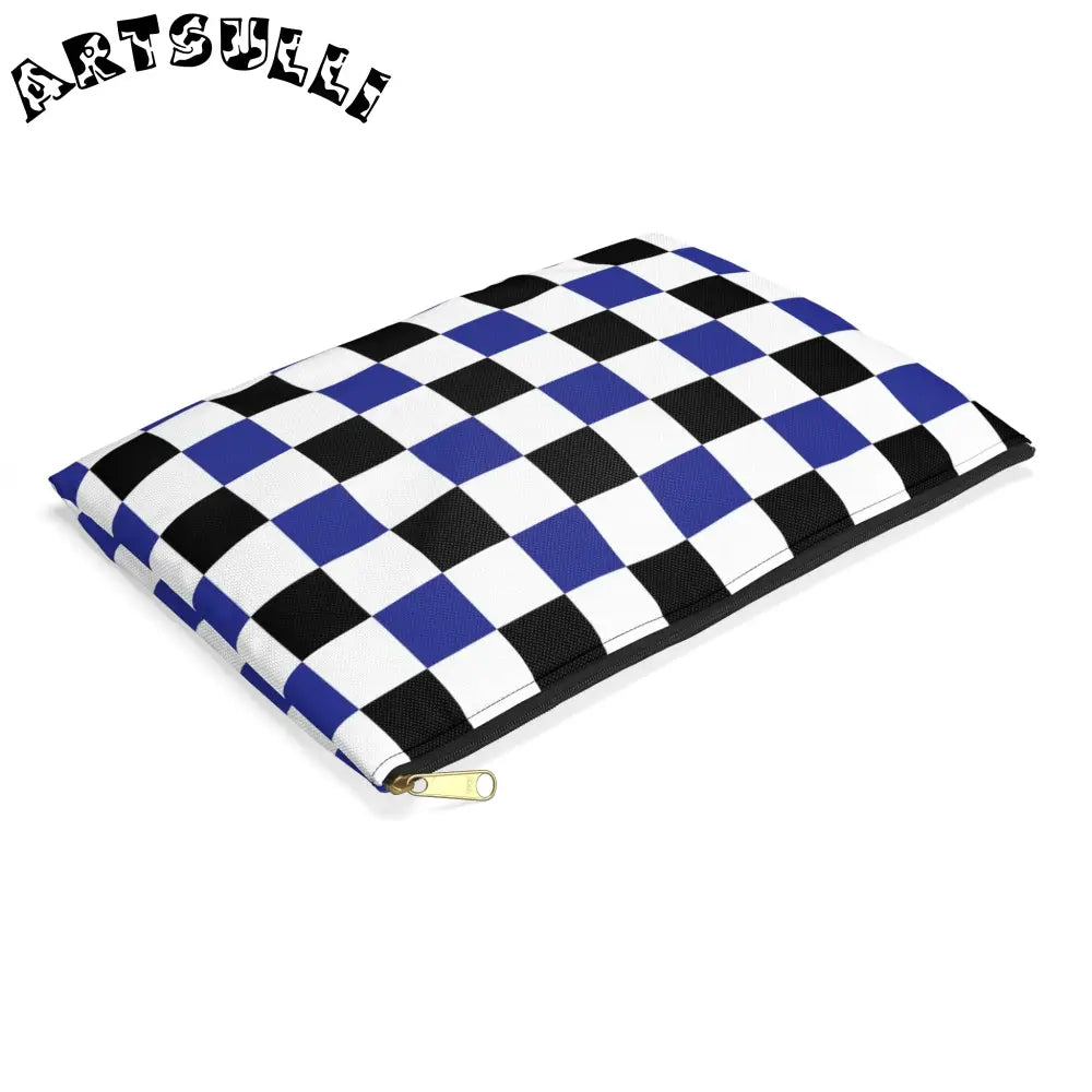 JAKKOUTTHEBXX Checkerboard Blue White and Black Accessory Pouch