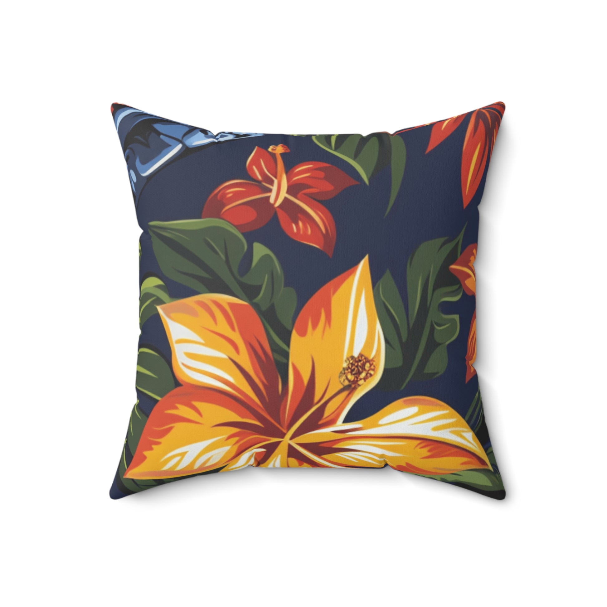 Tiki Bloom Navy Spun Polyester Square Pillow, Artsulli - Art is Long, Life is Short, Home Decor, Size, 18" × 18", , , , , 31155051280001012030