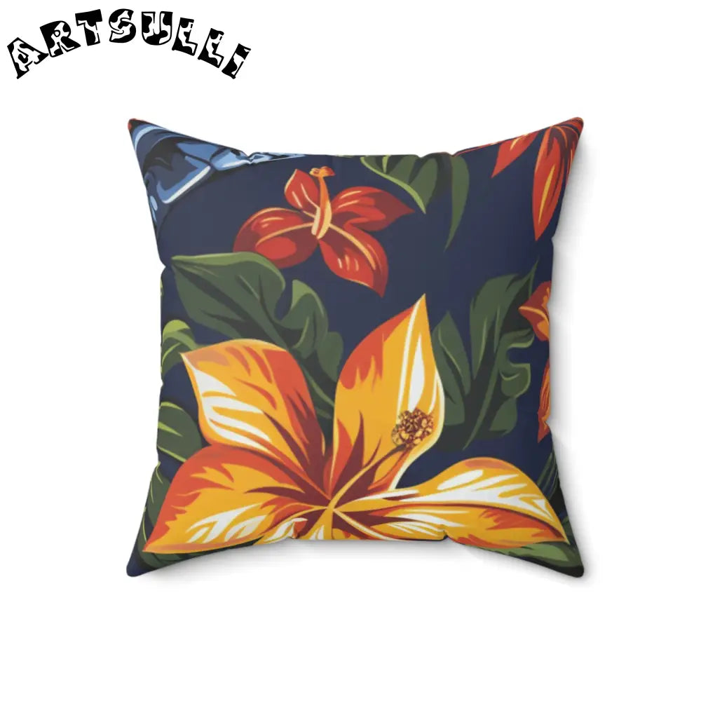 JAKKOUTTHEBXX Tropical Floral Dark Blue Indoor Pillow 2025