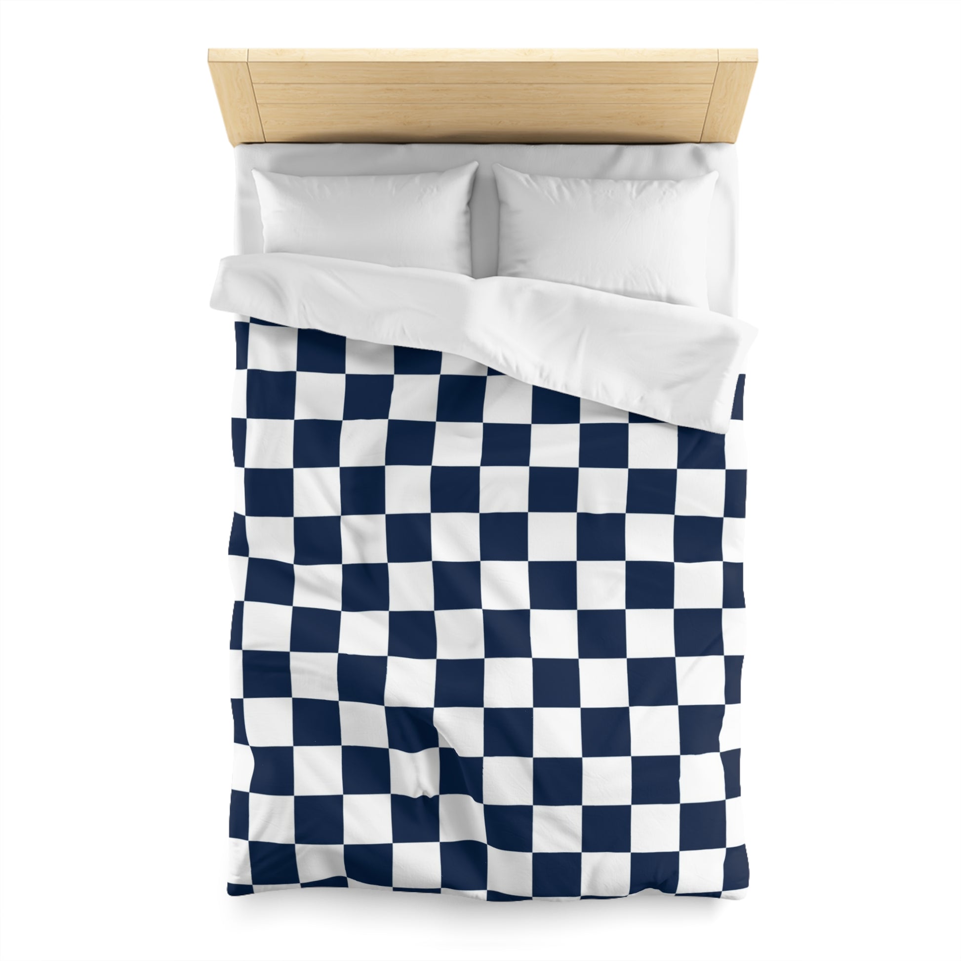 Checkerboard White and Navy Blue Microfiber Duvet Cover, Artsulli - Art is Long, Life is Short, Home Decor, , , , , , , 