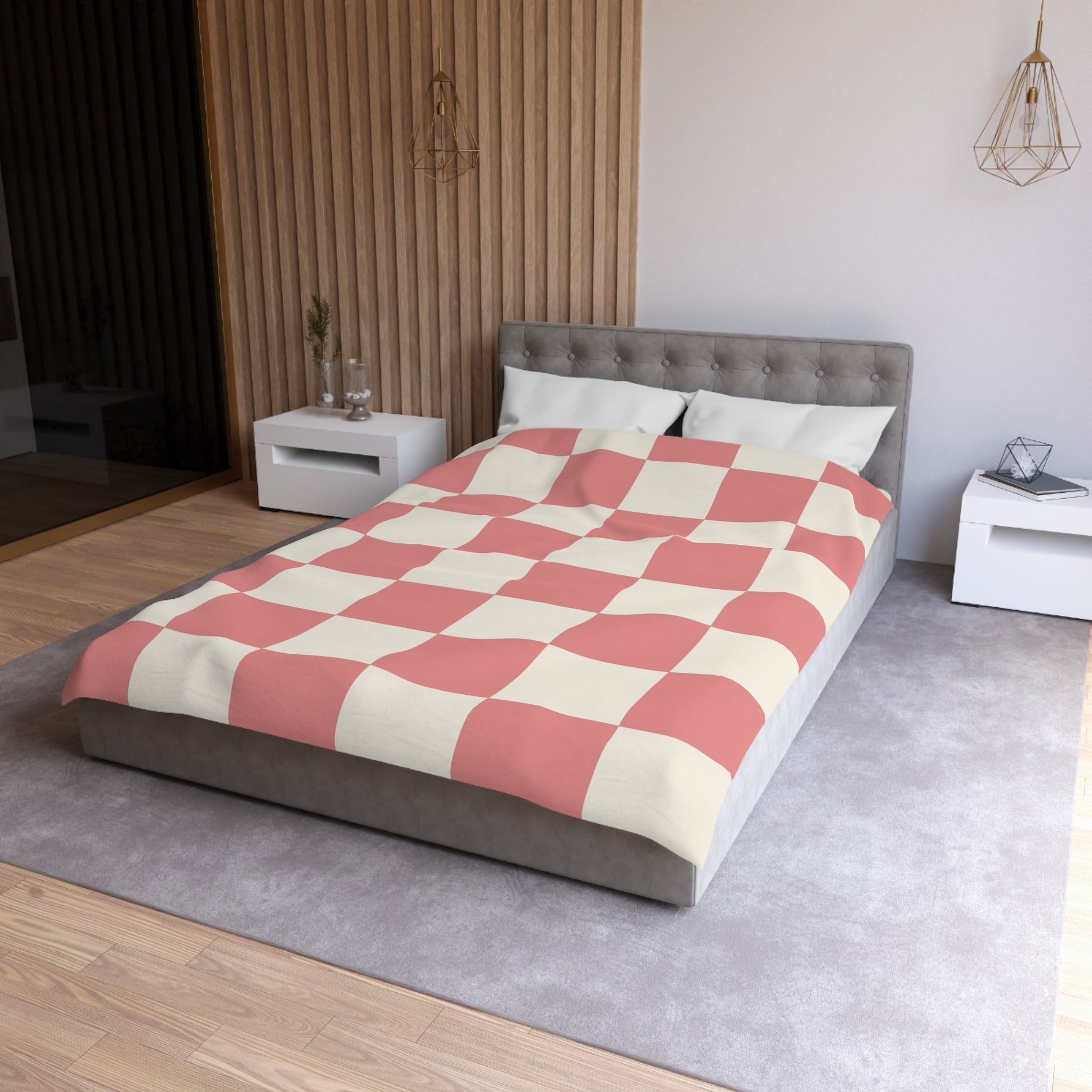 Retro Checkered Grassland Sprites Microfiber Duvet Cover, Artsulli - Art is Long, Life is Short, Home Decor, , , , , , , 