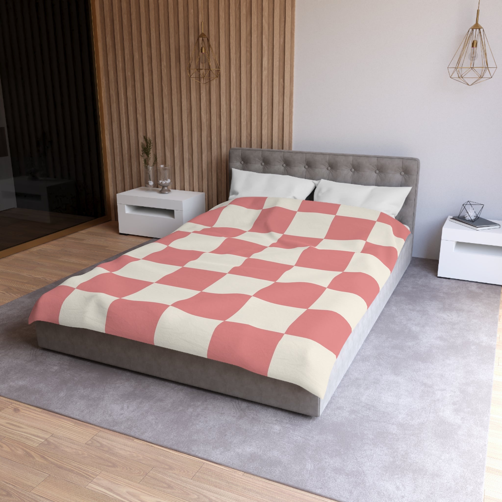Retro Checkered Grassland Sprites Microfiber Duvet Cover, Artsulli - Art is Long, Life is Short, Home Decor, , , , , , , 