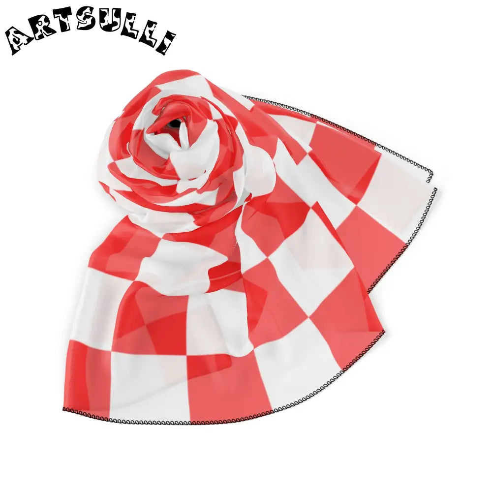 JAKKOUTTHEBXX Checkerboard Red and White Poly Scarf JAKKOUTTHEBXX