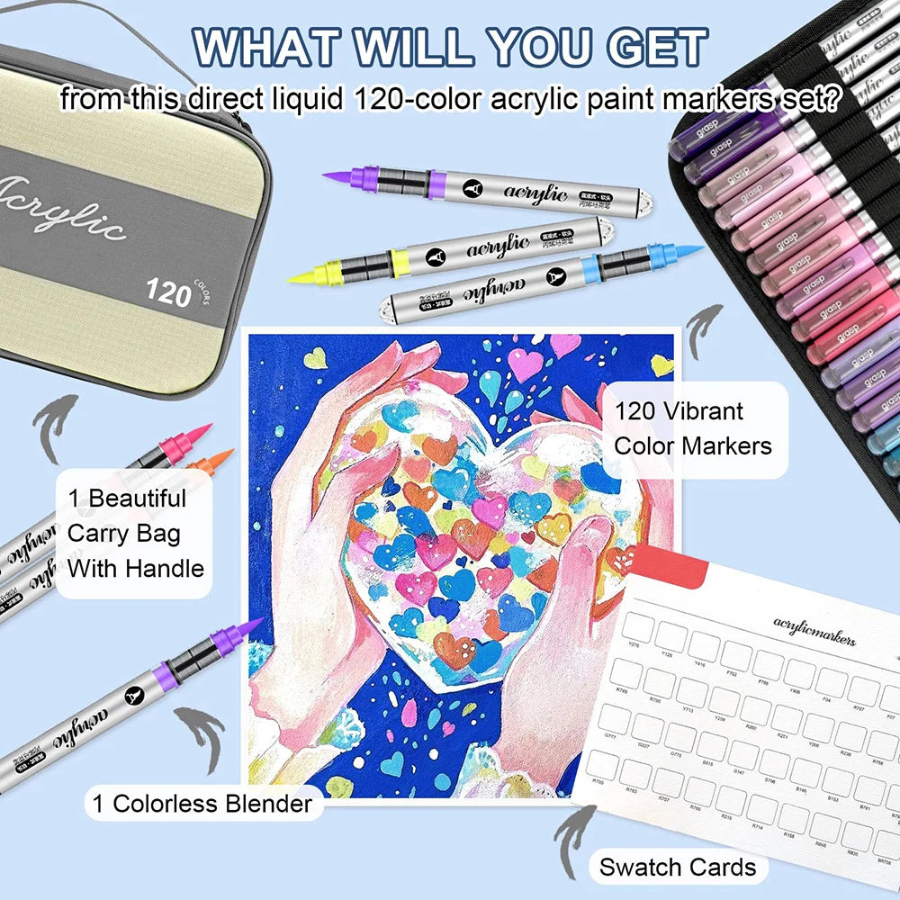 High Coverage Acrylic Paint Markers, Brush Tip Acrylic Paint Pens Set for DIY Crafts & Art Supplies Drawing Kit with Canvas Bag