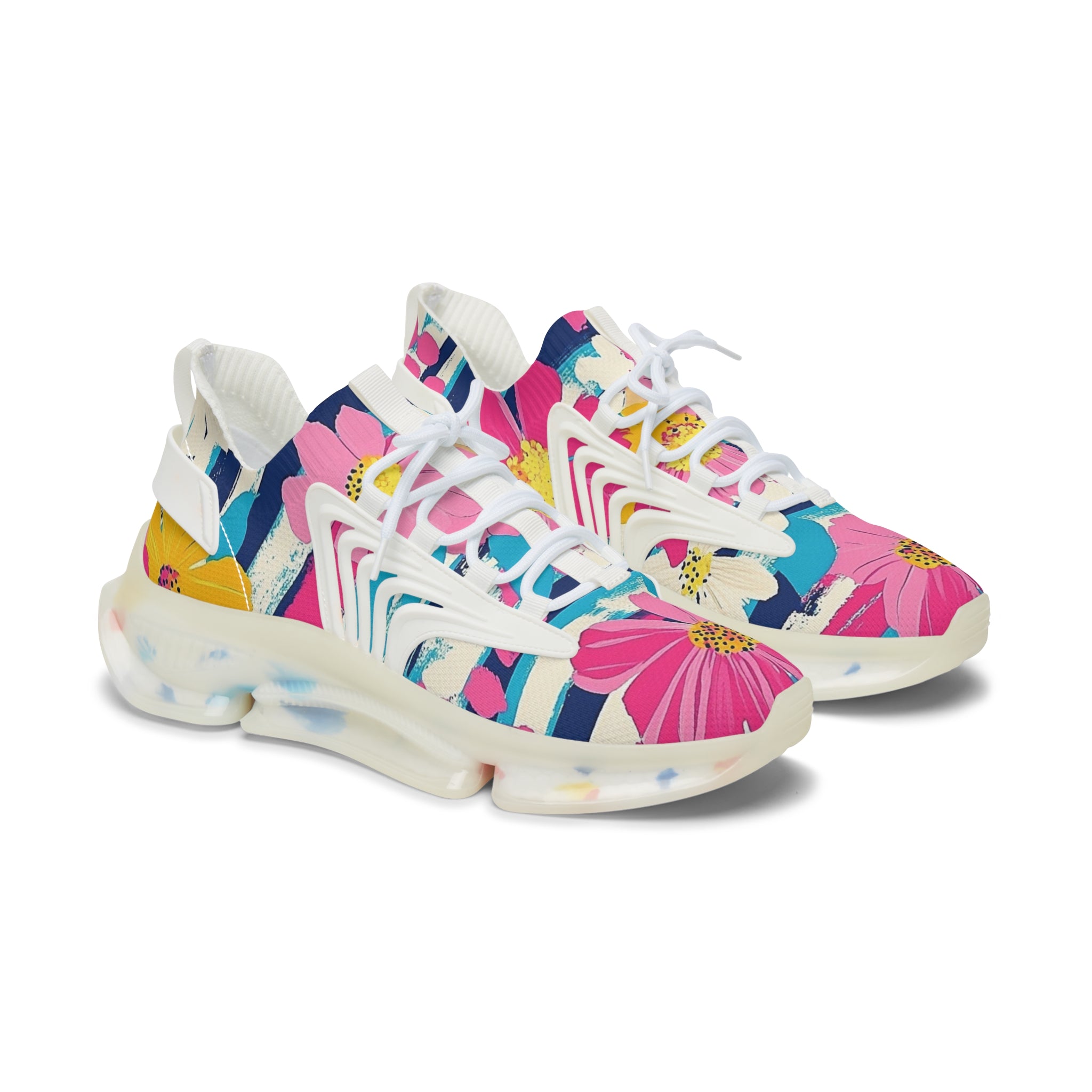 Dayglo Floral Stripes Multi-Color Women's Mesh Sneakers, Artsulli - Art is Long, Life is Short, Shoes, Color, White sole, Size, US 5.5, , , 39066925248731